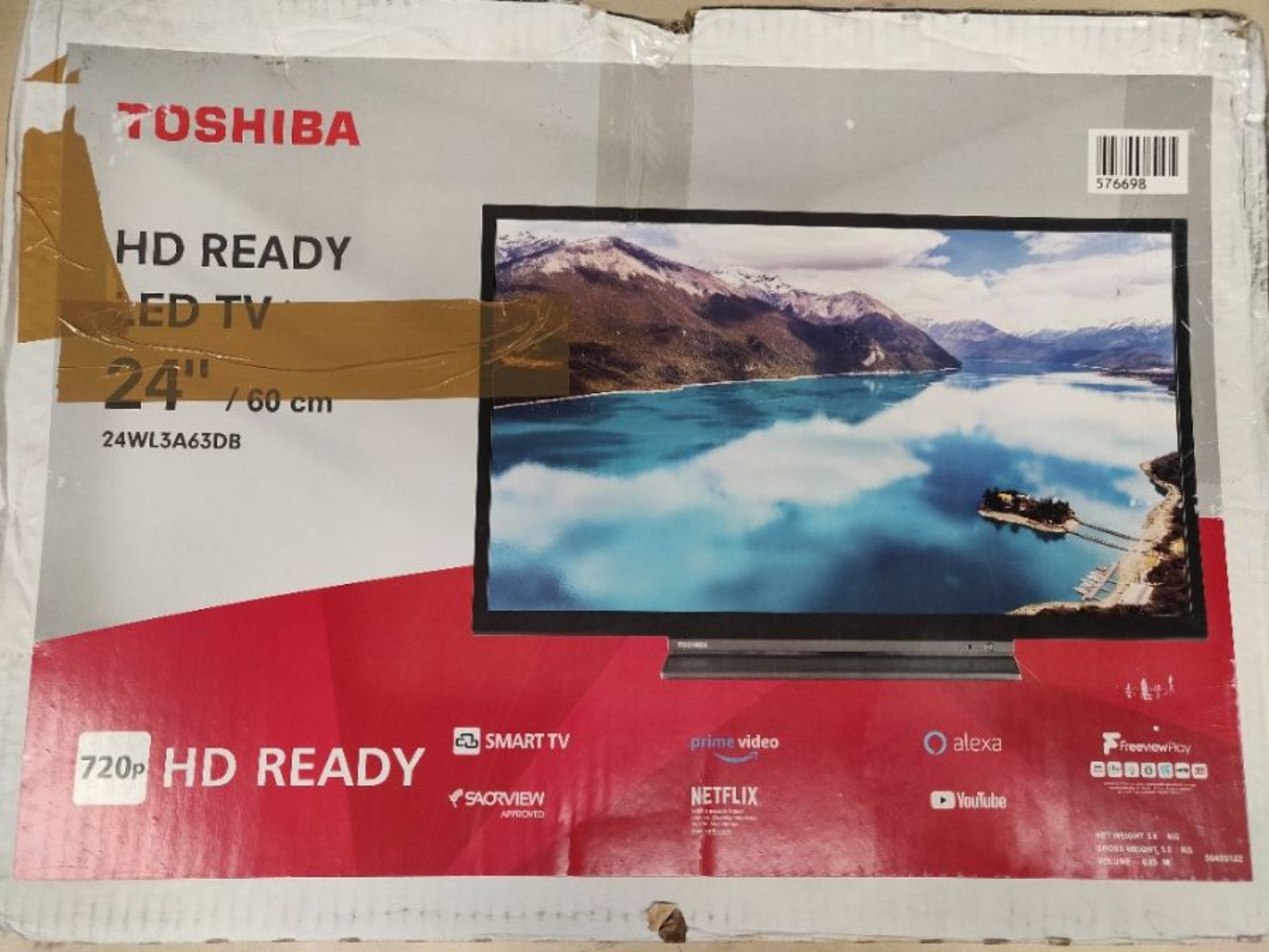 RRP £168.00 [CRACKED] Toshiba 24WL3A63DB 24-Inch HD Ready Smart TV with Freeview Play - Black/Silv - Image 2 of 3