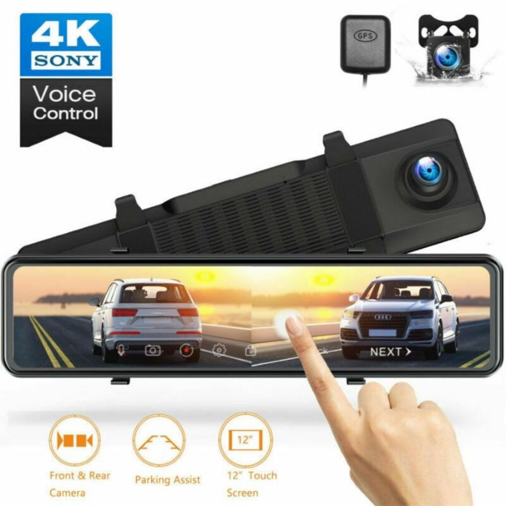 RRP £130.00 TOGUARD 12 4K Mirror Dash Cam GPS Voice Control Rearview Dual Lens Camera Full Touc