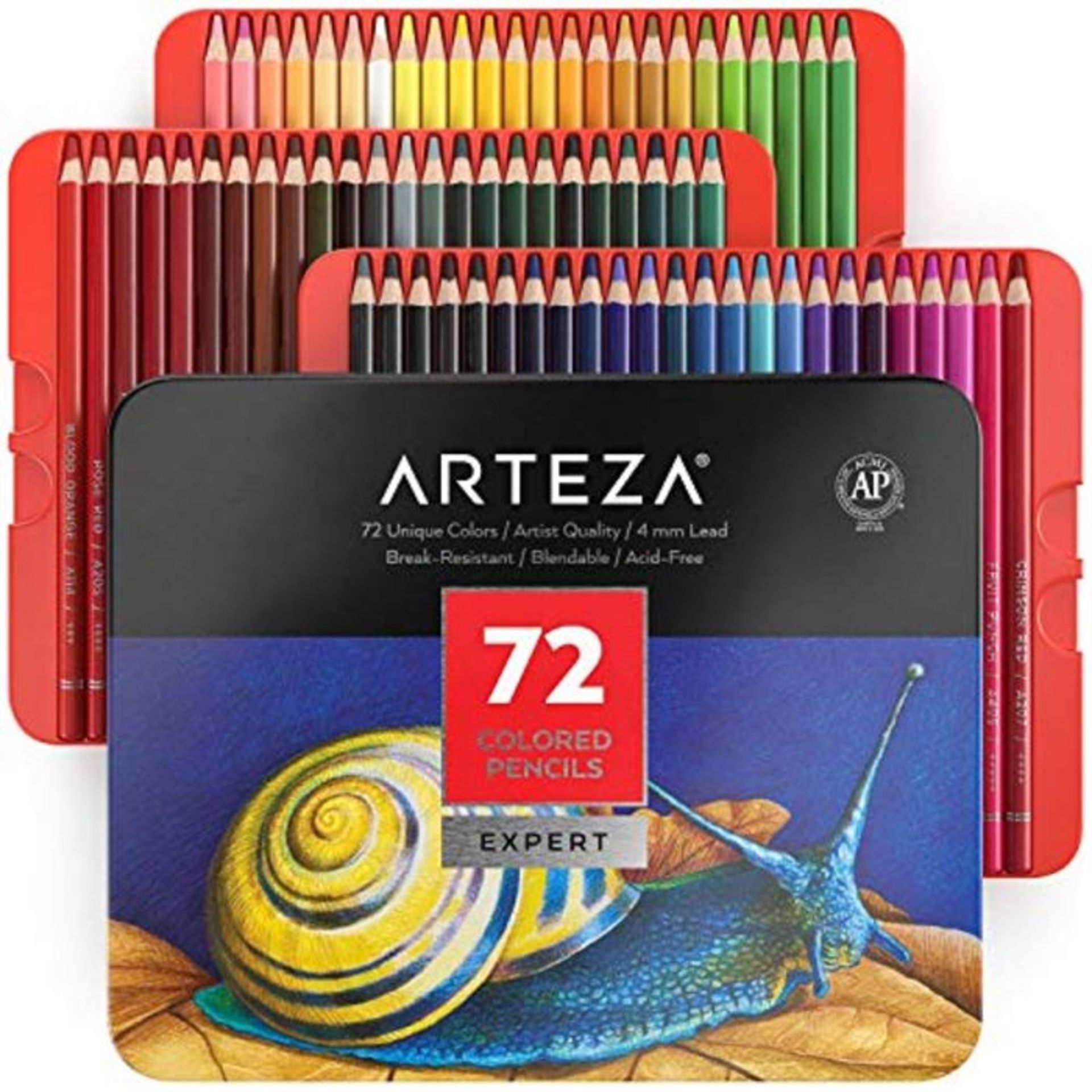 Arteza Colouring Pencils, Professional Set of 72 Colours in a Tin Box, Soft Wax-Based