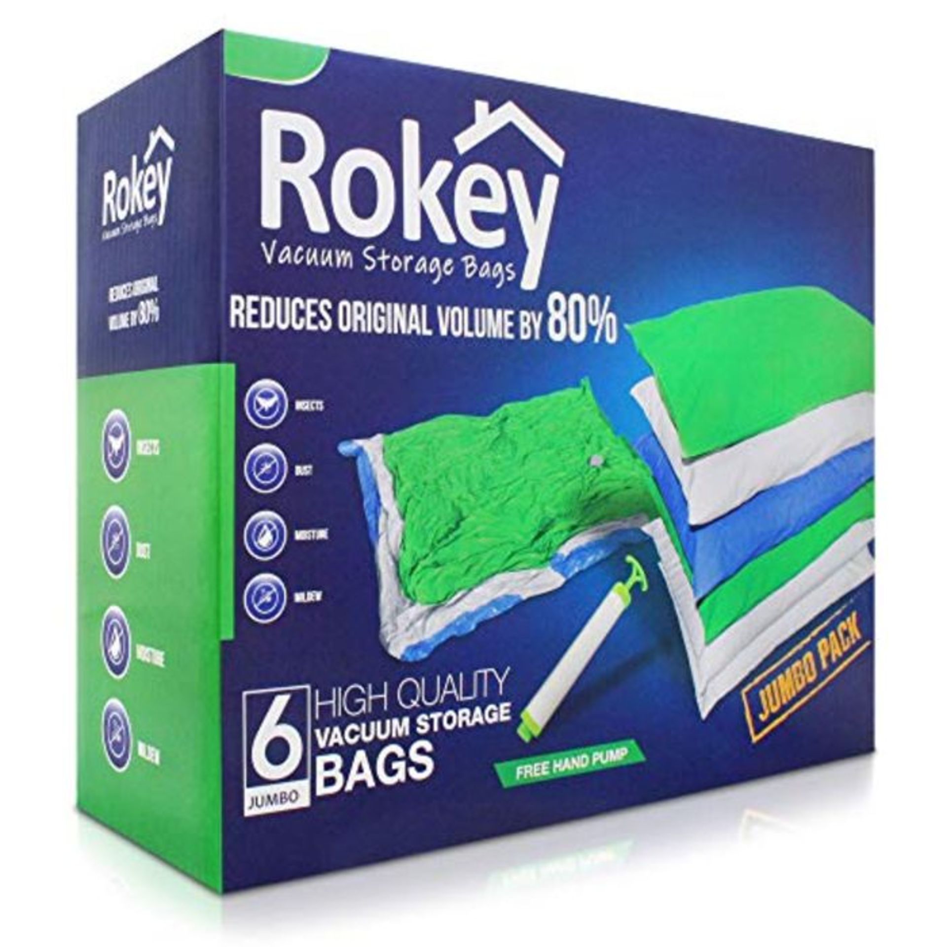 ROKEY Vacuum Storage Bags JUMBO LARGE (6 Pack 110 x 80 cm) Reusable Box. 80% More Stor