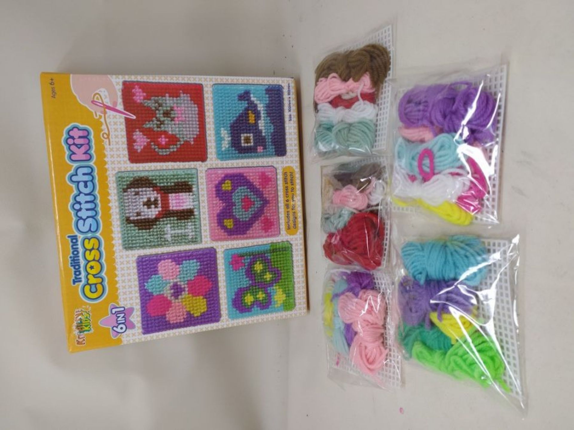 Kids 6-in-1 Cross Stitch Kit | 6 assorted embroidery boards with 36 coloured threads i - Image 2 of 2