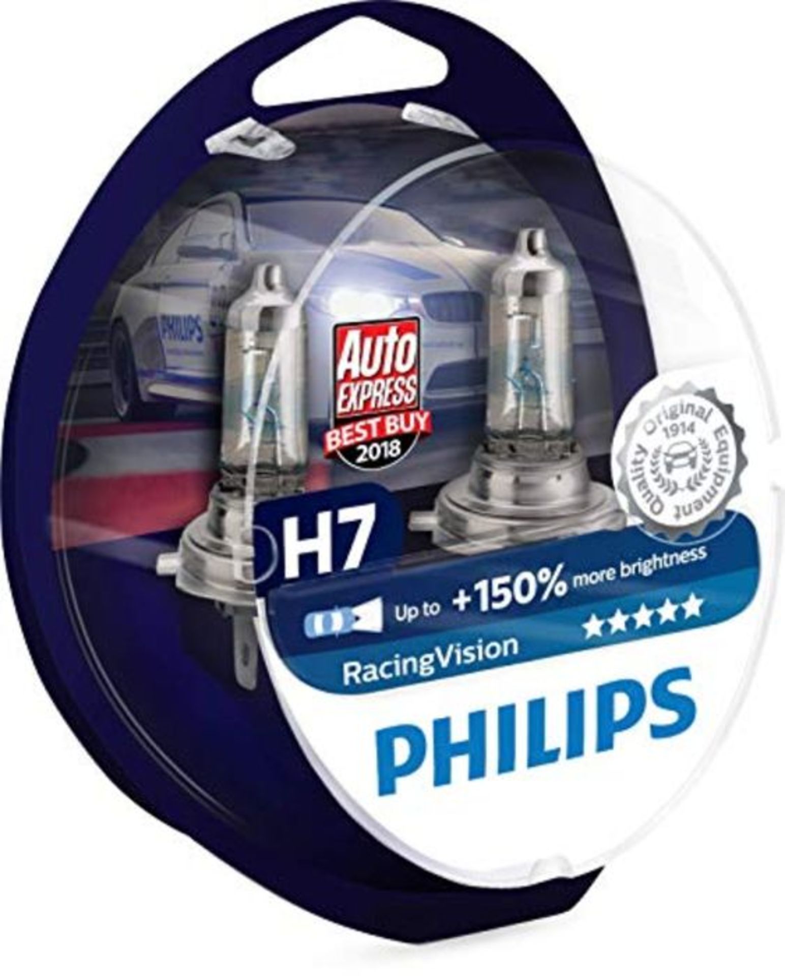 Philips RacingVision +150% H7 headlight bulb 12972RVS2, twin pack - chrome