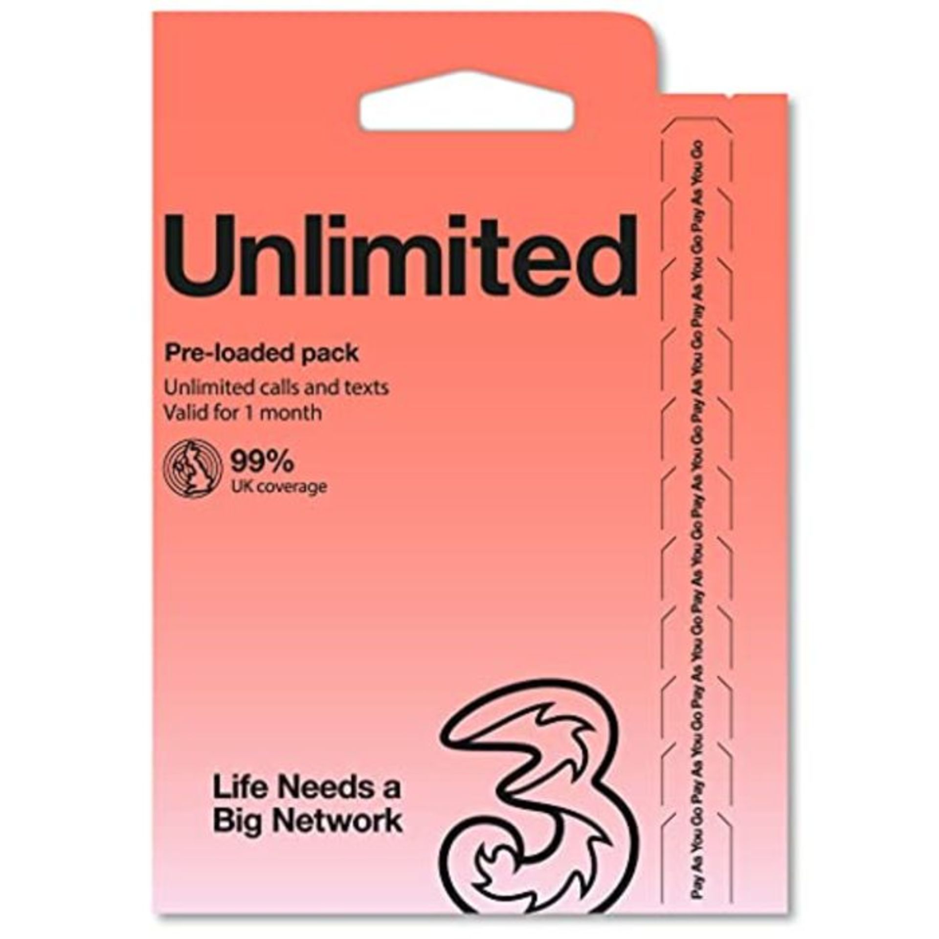 Three Unlimited data Pay As You Go SIM