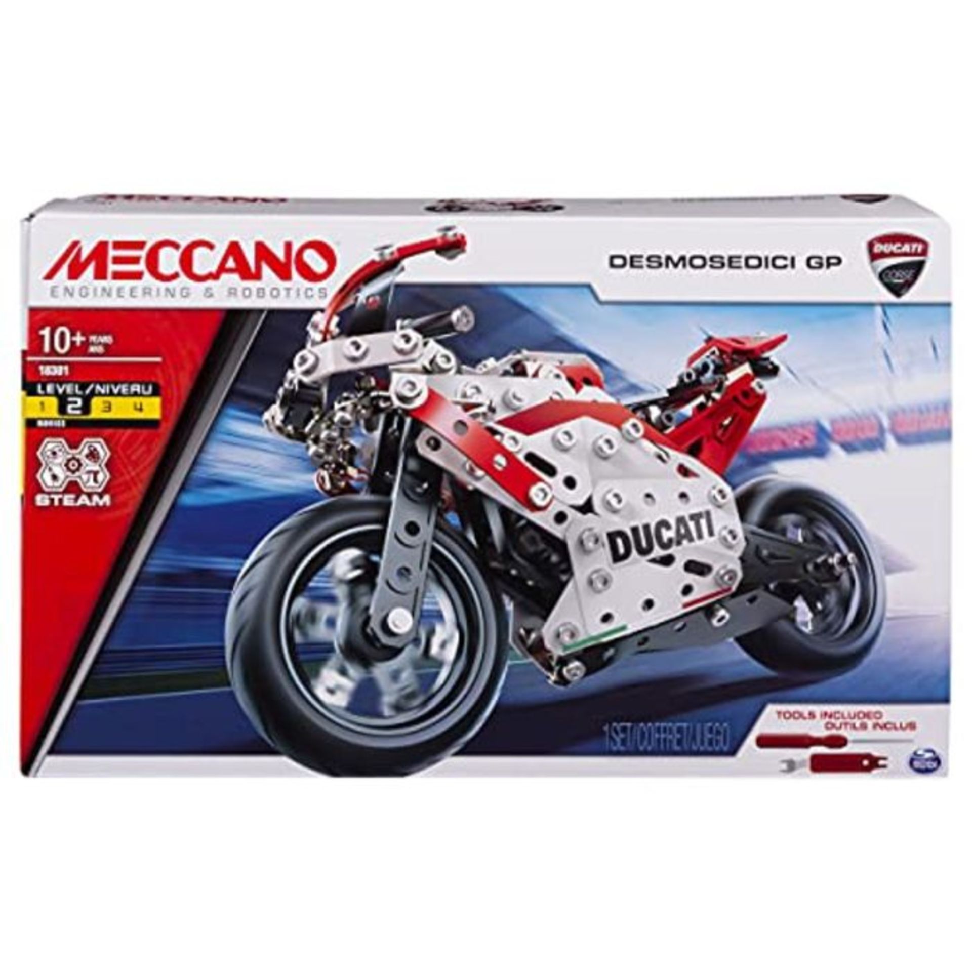 MECCANO  Ducati Desmosedici GP S.T.E.A.M Building Kit with Coil-spring Suspension,