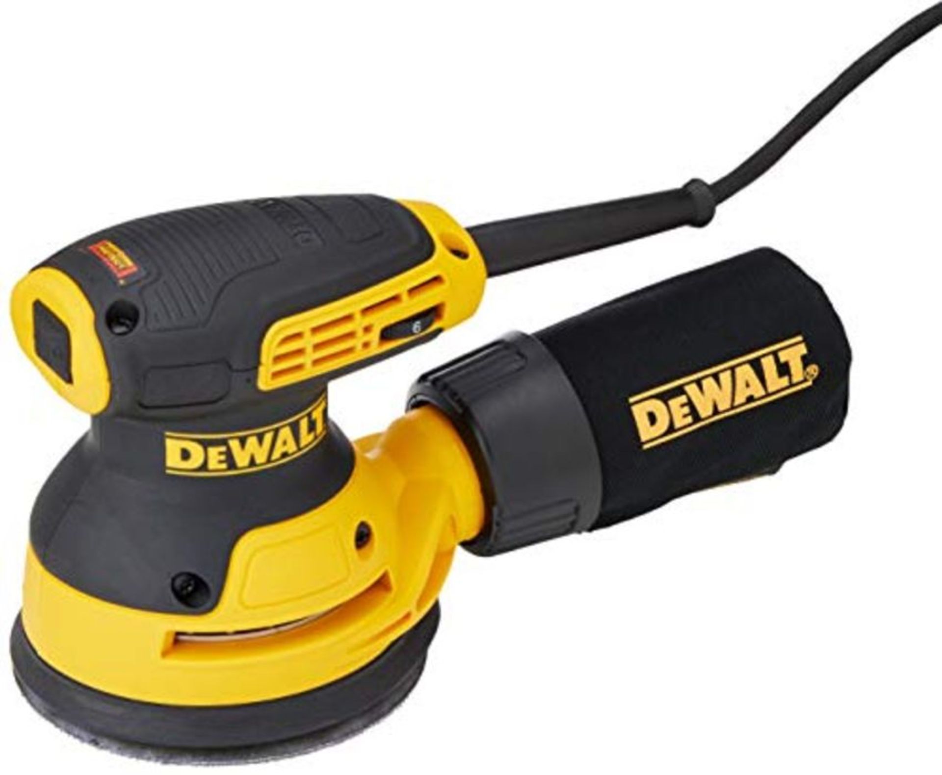 RRP £94.00 DEWALT DEWDWE6423L Random Orbital Sanders, Yellow/Black (100V Industrial Plug) - Image 2 of 3