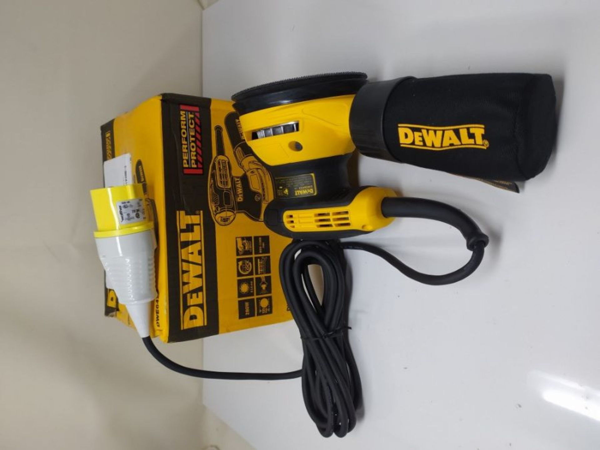 RRP £94.00 DEWALT DEWDWE6423L Random Orbital Sanders, Yellow/Black (100V Industrial Plug) - Image 3 of 3