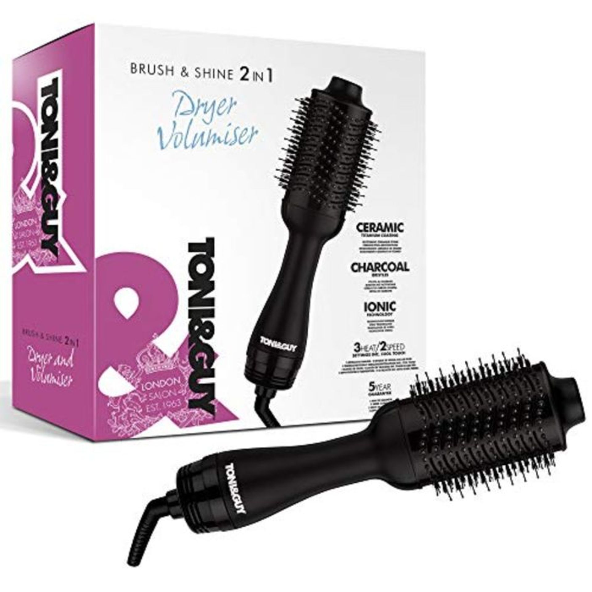 RRP £71.00 Toni & Guy Brush and Shine 2-in-1 Hair Dryer Volumiser, TGDR5374UKE