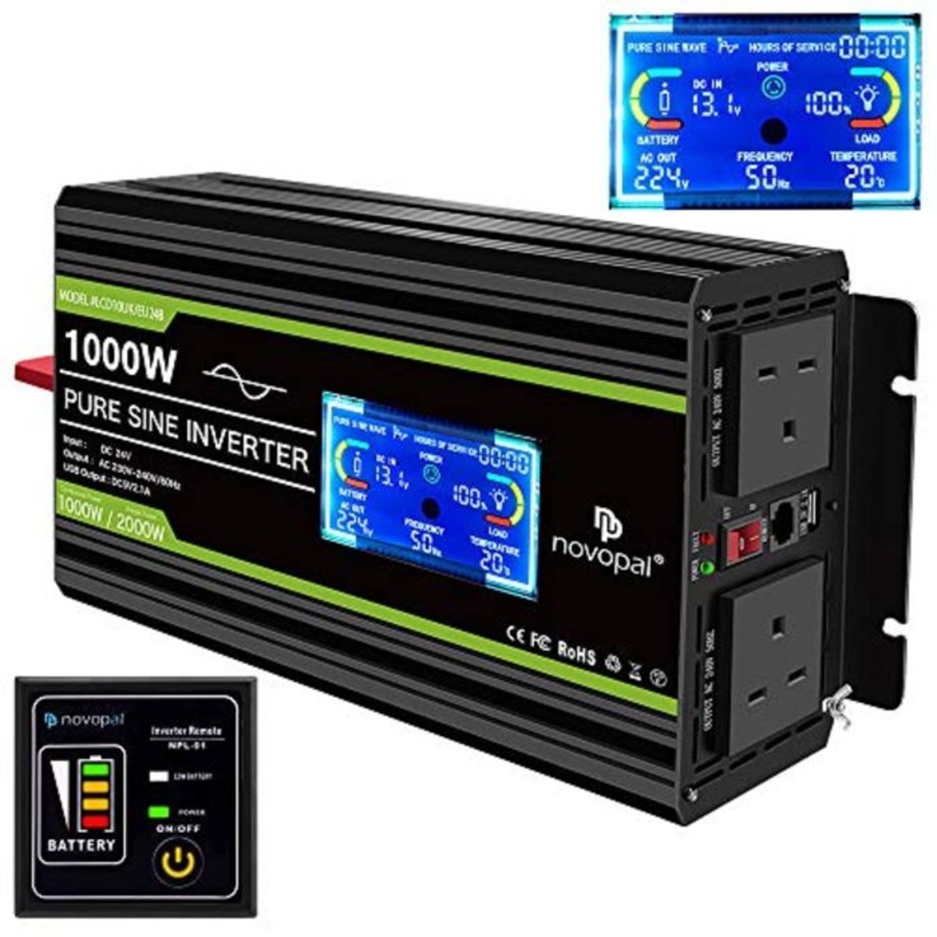 RRP £130.00 Novopal 1000W Pure Sine Wave Inverter 24V to 230V 240V Car Converter Power Inverter wi