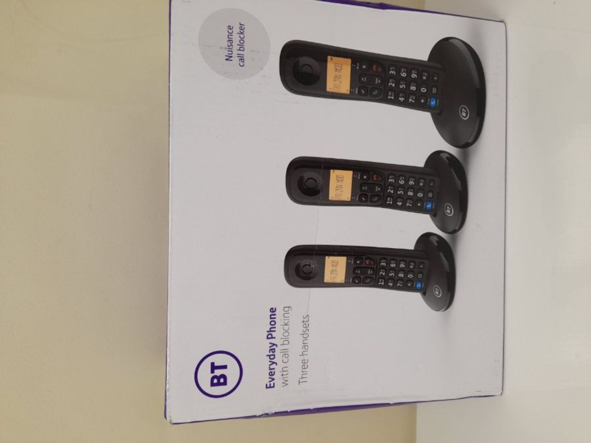 BT Everyday Cordless Home Phone with Basic Call Blocking, Trio Handset Pack, Black - Image 2 of 3