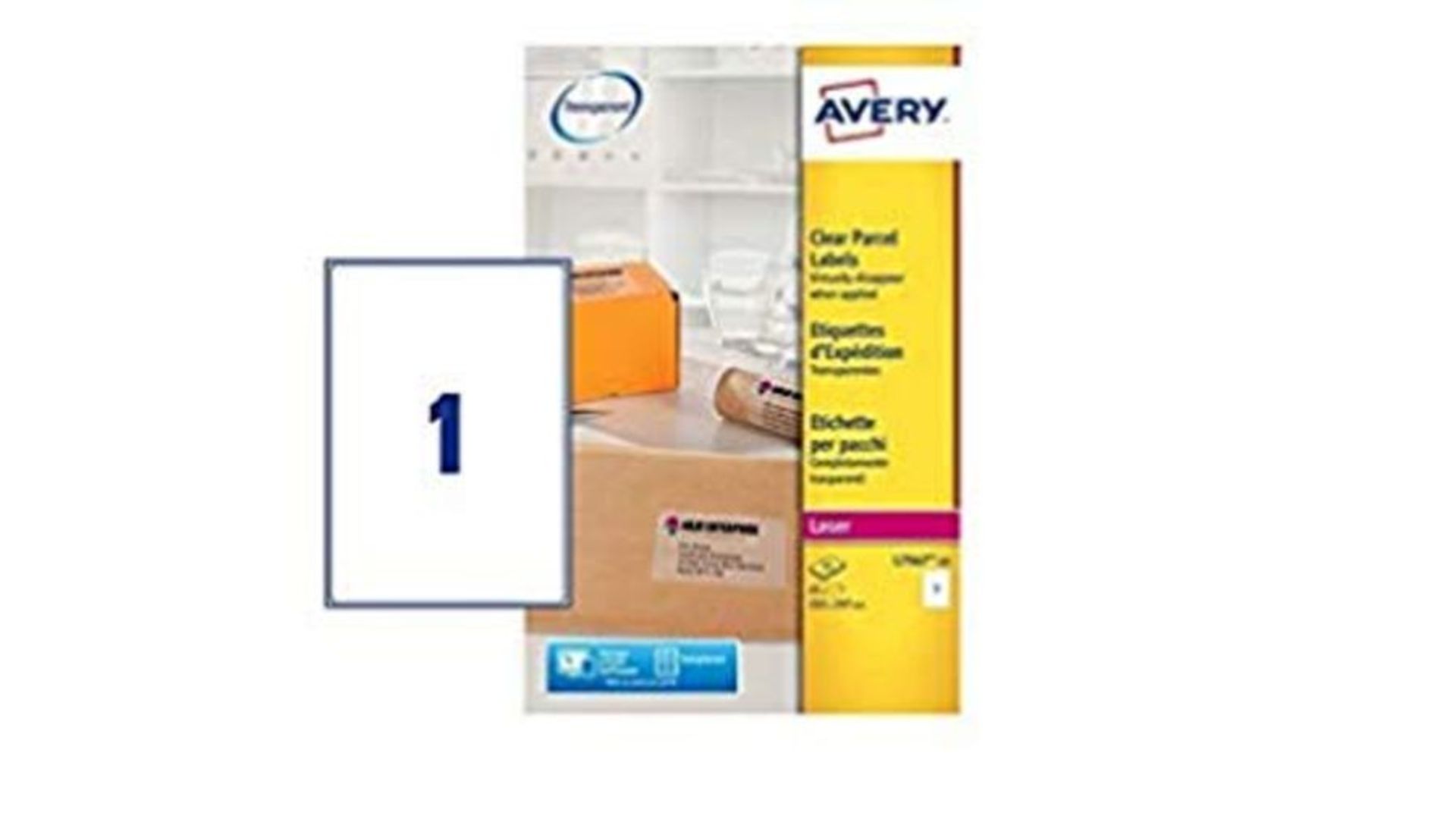Avery Self Adhesive Clear Parcel Shipping Labels, Laser Printers, 1 Label per A4 Sheet