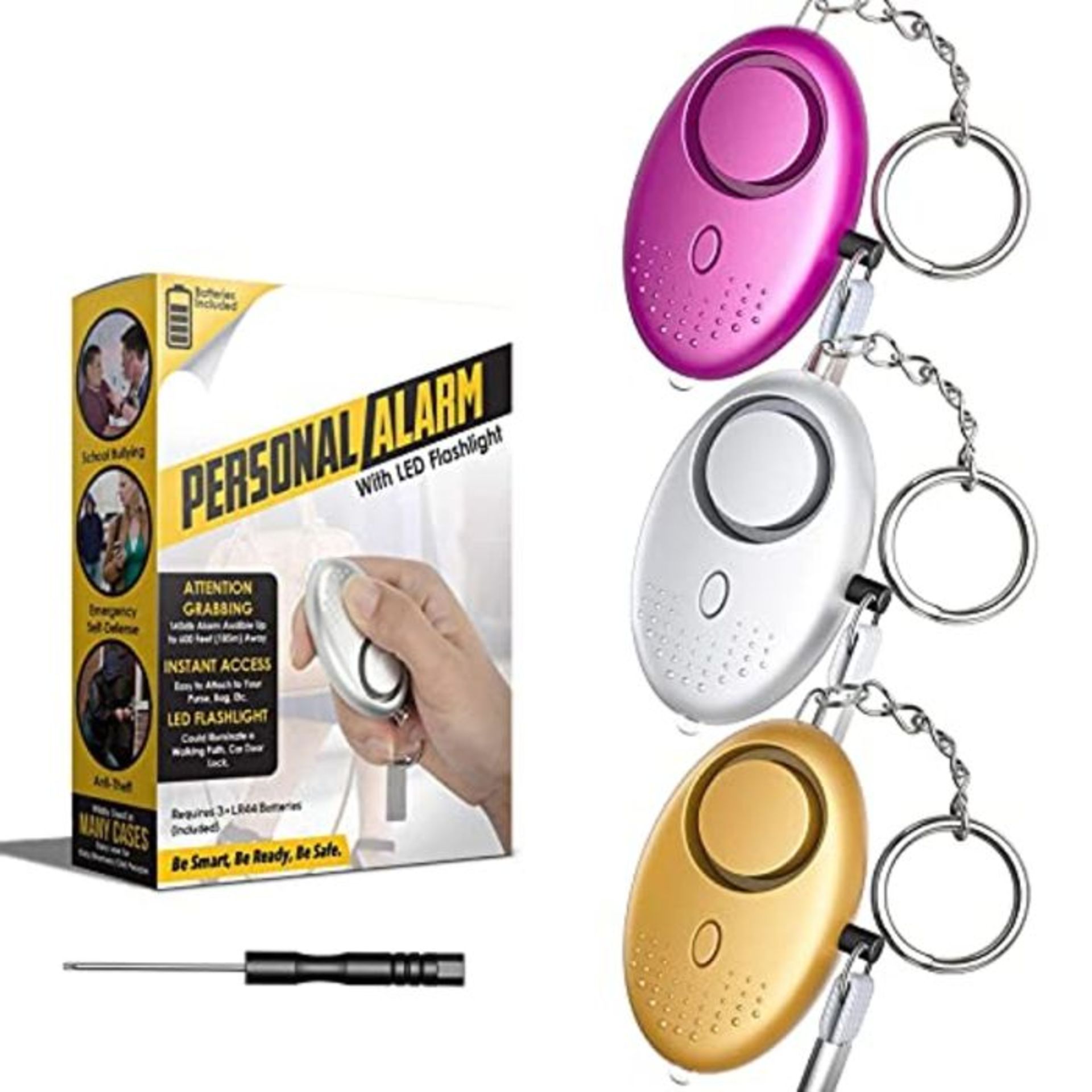 Personal Alarm, 140dB Police Approved Security Sirens Keychain with Flashlight, Panic
