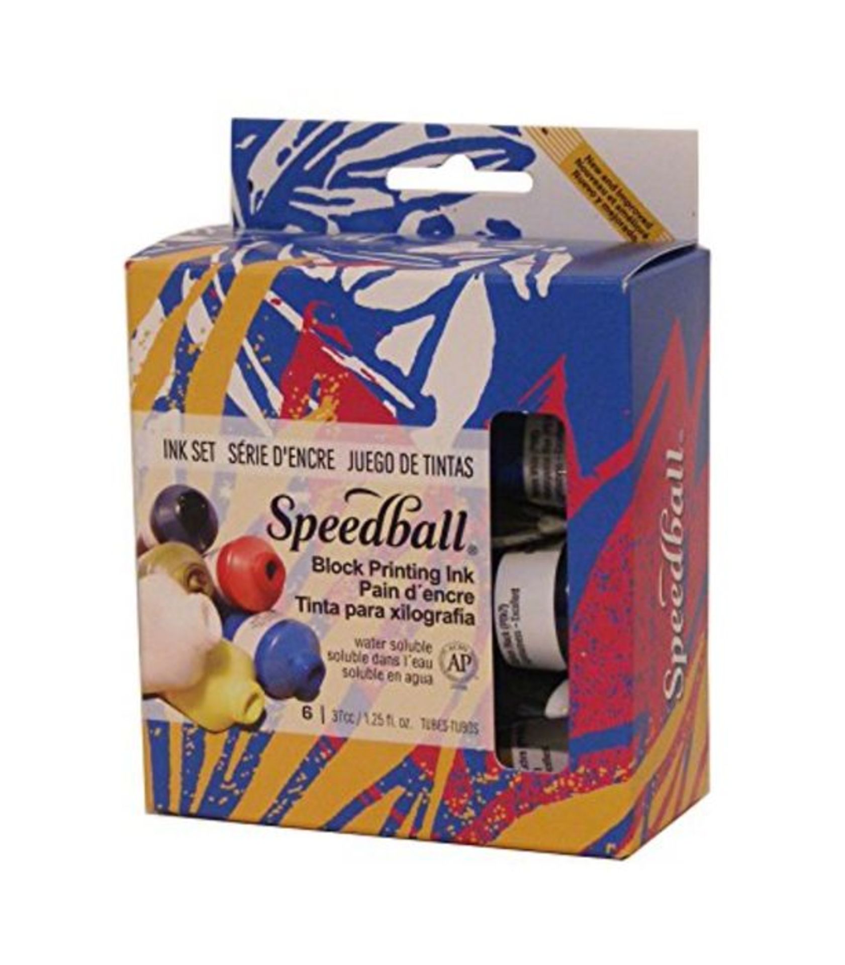 Speedball Water-Soluble Block Printing Ink Starter Set, 6 Bold Colors with Satiny Fini