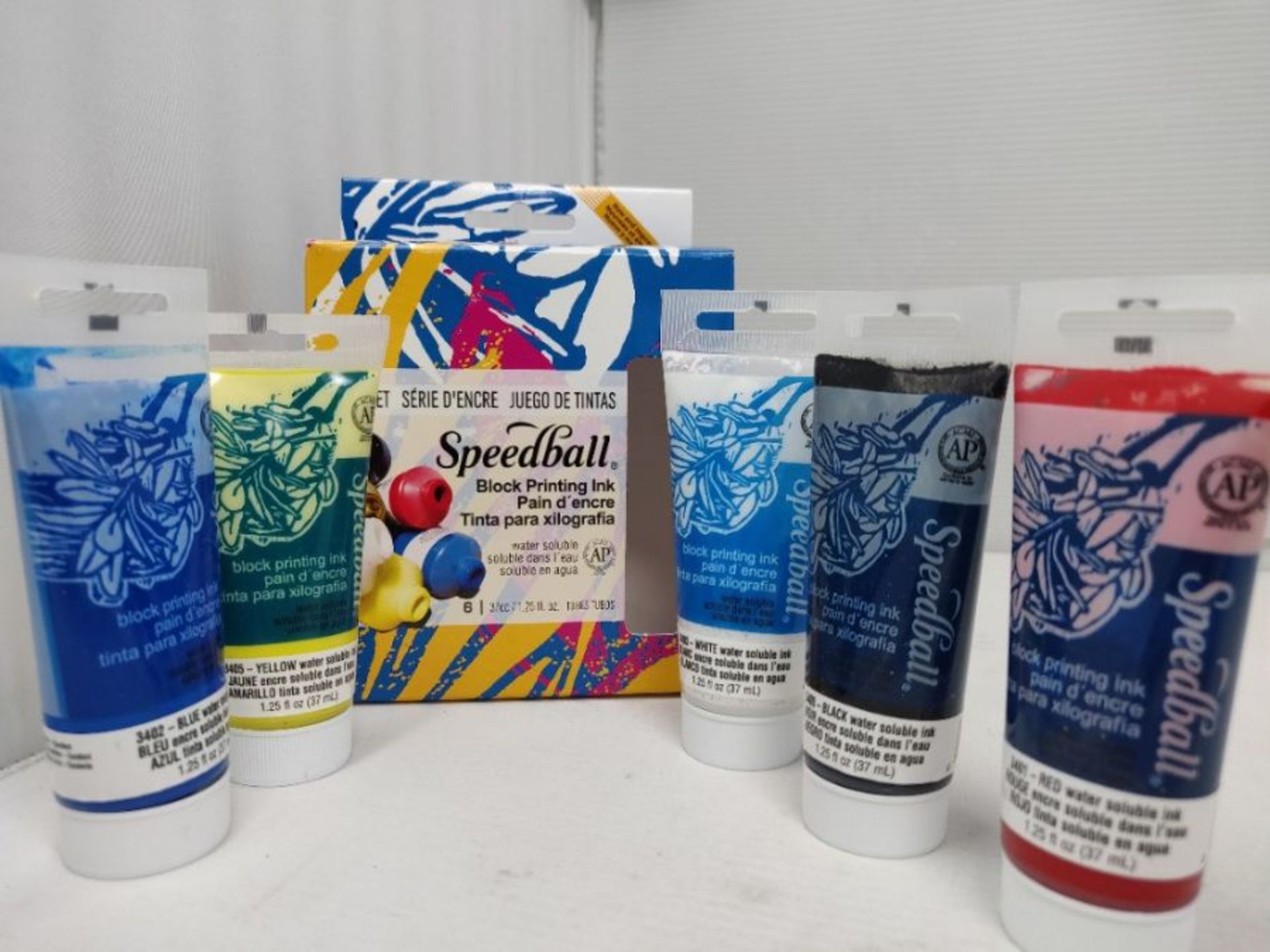 Speedball Water-Soluble Block Printing Ink Starter Set, 6 Bold Colors with Satiny Fini - Image 2 of 2