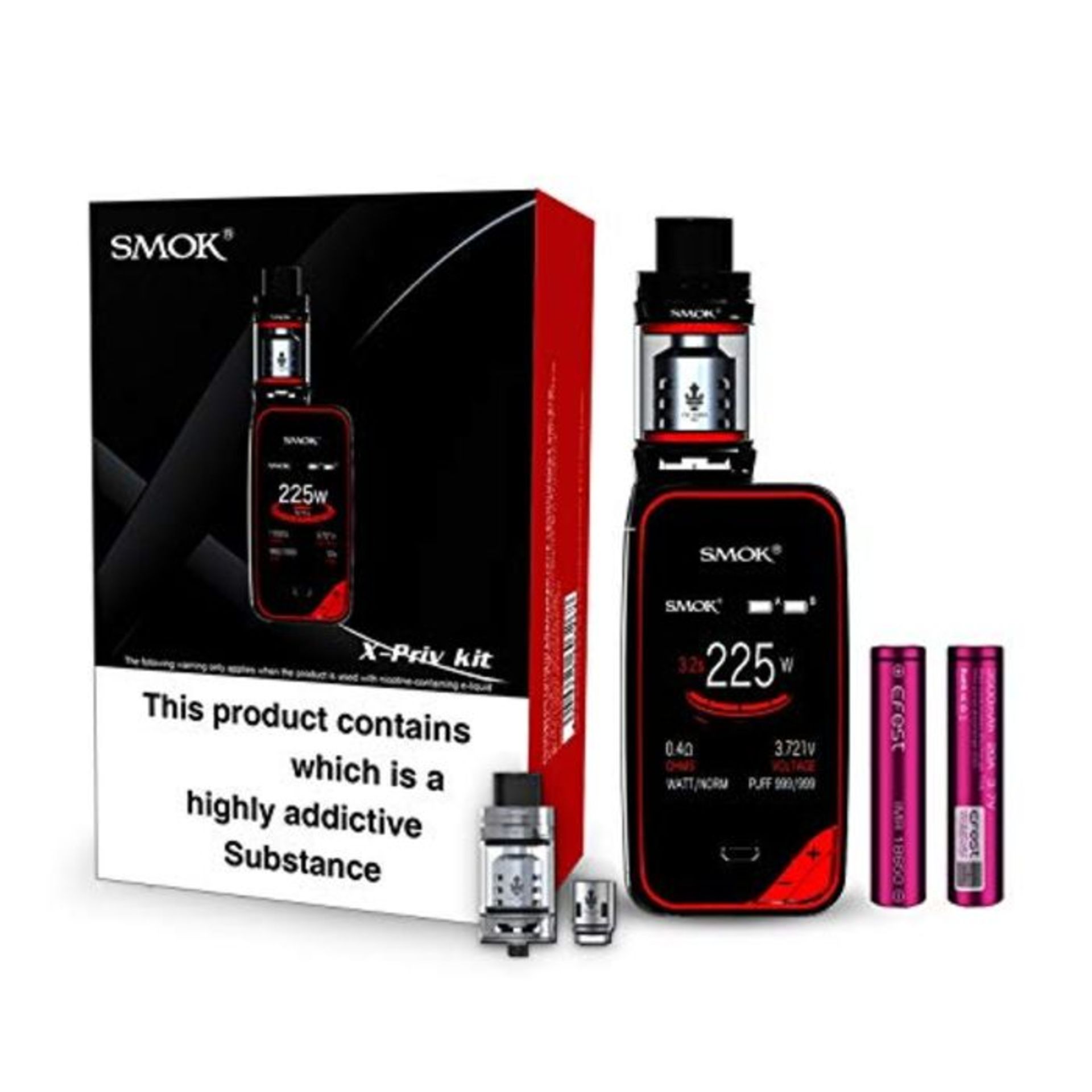 Smok X-PRIV E Cigarette Vape Starter Kit 225W TFV12 Prince Tank (Black Red) with 2X Ef