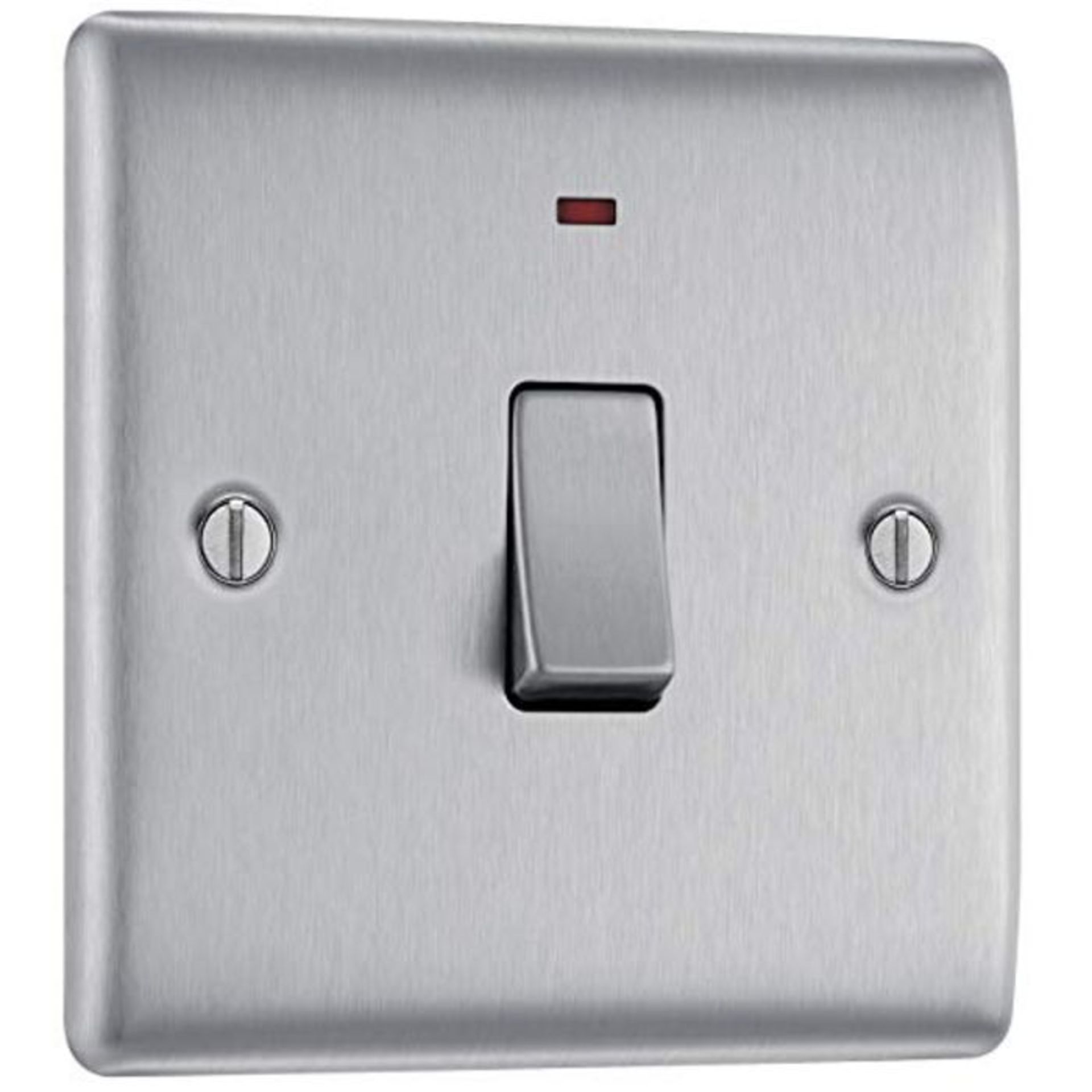 BG Electrical Single Light Switch with Power Indicator, Brushed Steel, 2-Way, 10AX