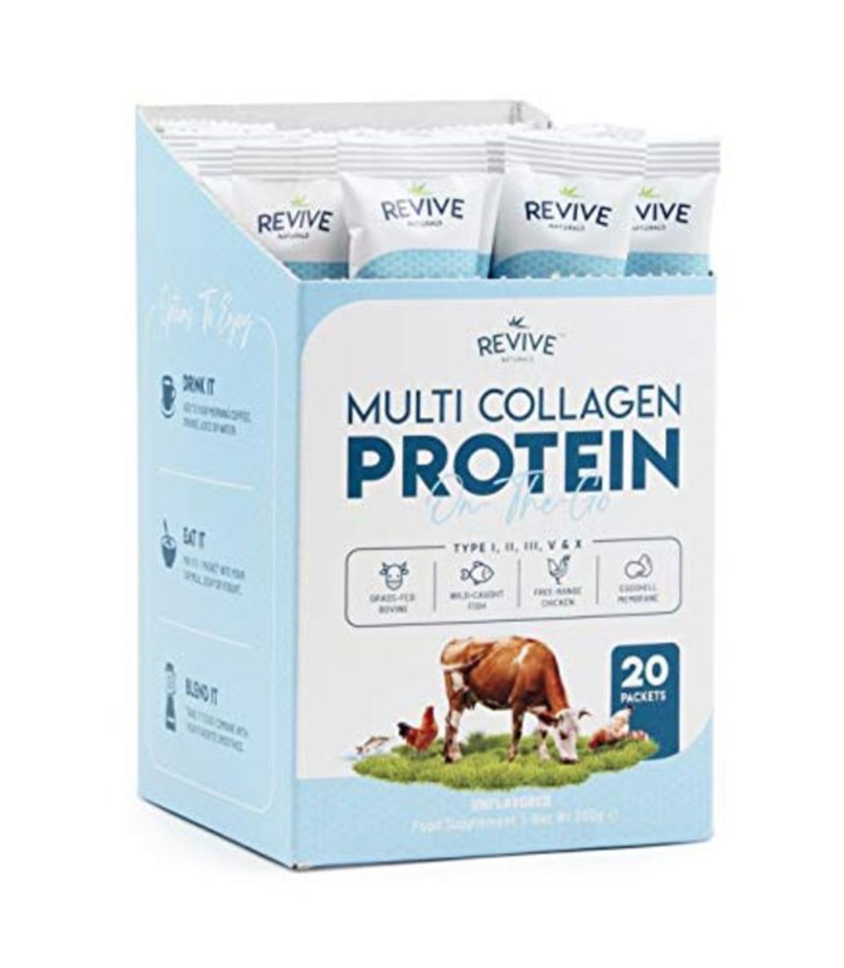 Multi Collagen Protein Powder Packets - Types I, II, III, V & X - Hydrolyzed Grass Fed