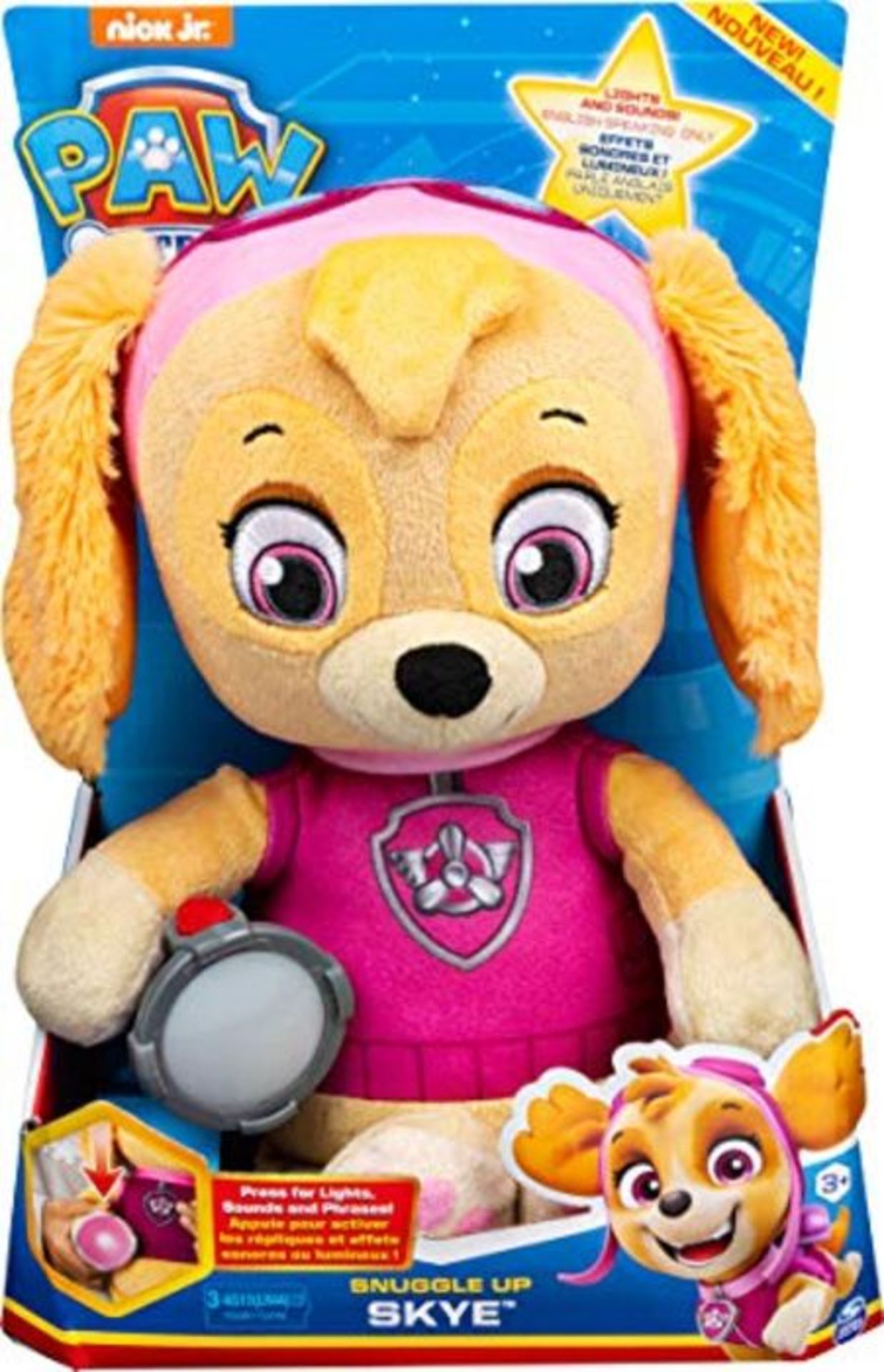 PAW Patrol Snuggle Up Skye Plush with Torch and Sounds, for Kids Aged 3 Years and Over