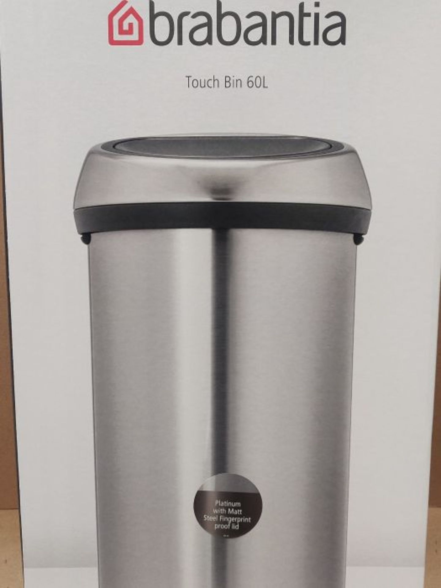 RRP £125.00 Brabantia 60 Litre Large Kitchen Touch Bin (Platinum) Removable Lid, Soft-Touch Open, - Image 2 of 3