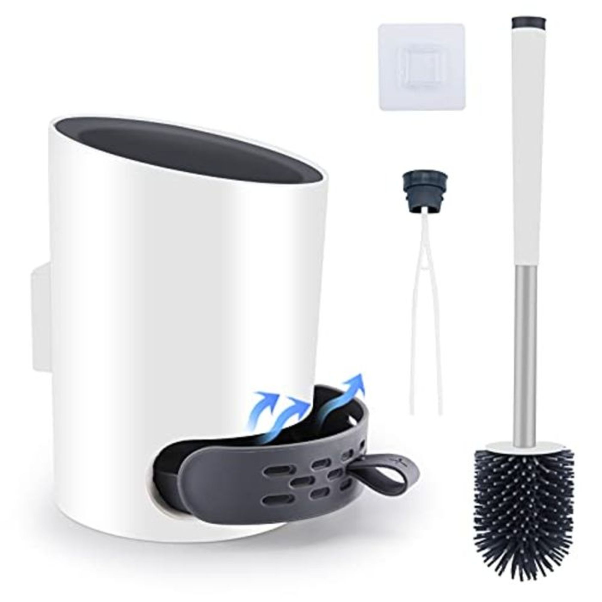 Phoetya Silicone Toilet Brush and Holder Set with Removable Base Bin & Cleaning Clip f