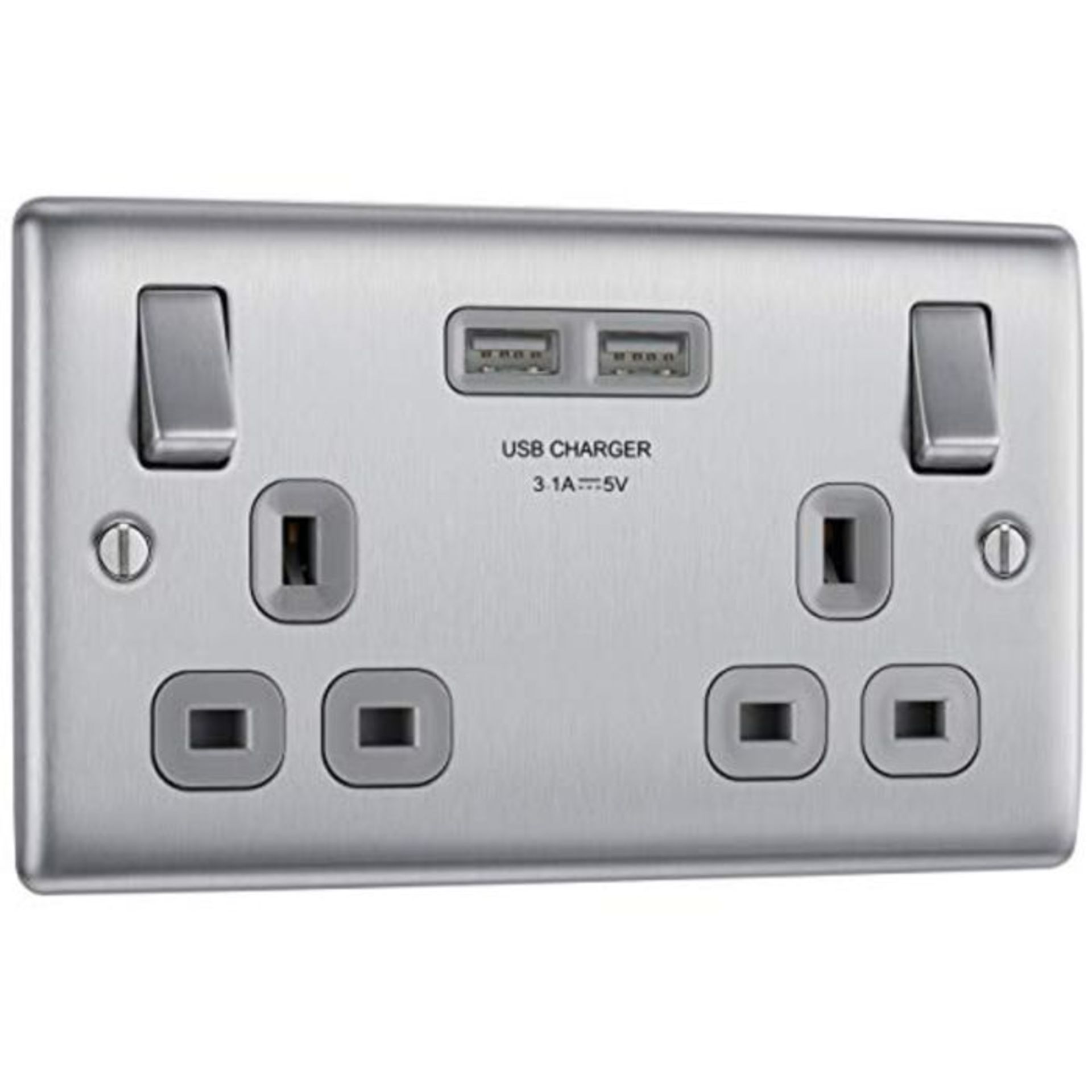 BG Electrical nbs22u3g Double Switched Fast Charging Power Socket with Two USB Chargin