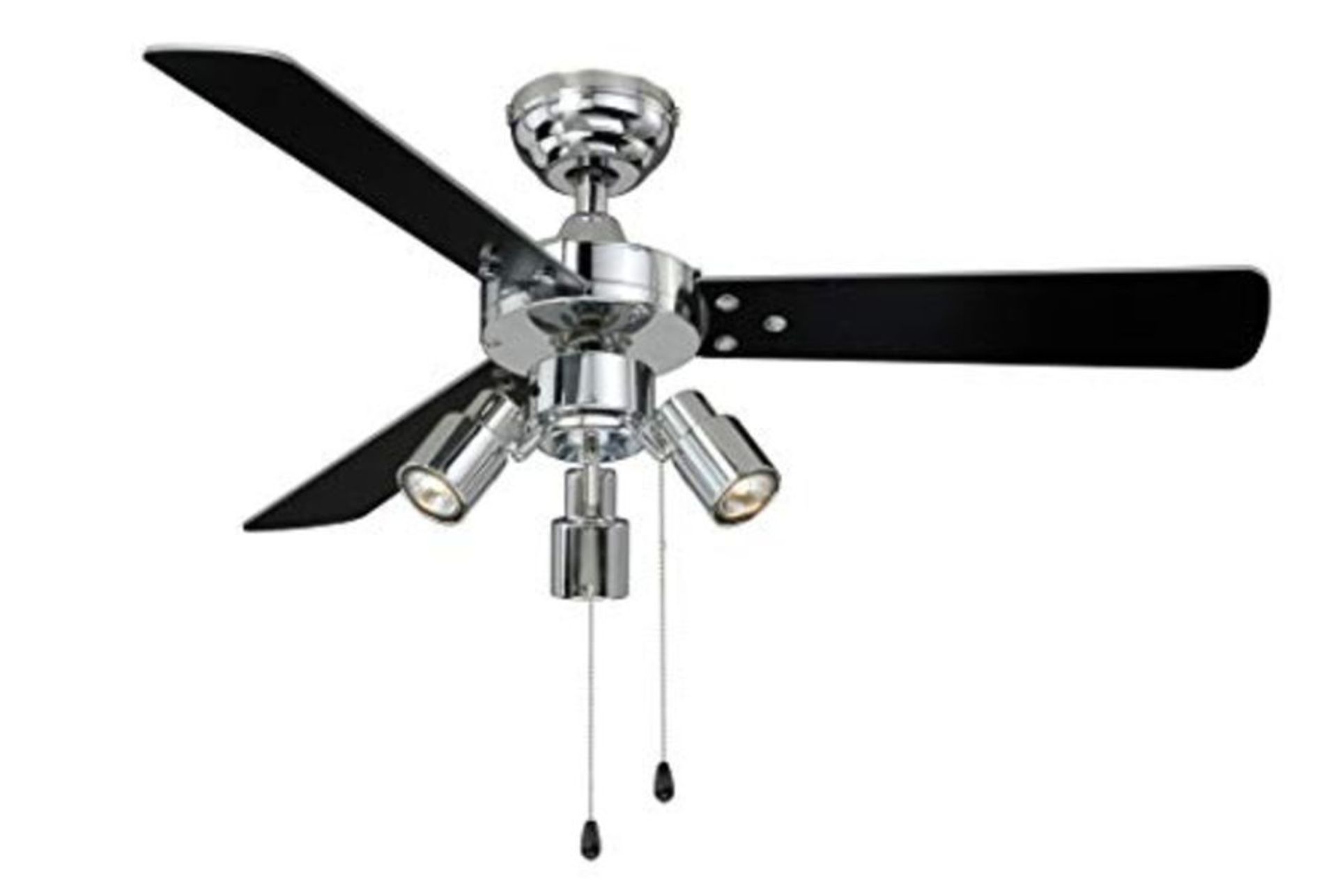 RRP £89.00 AireRyder Ceiling Fan Cyrus Chrome with Light and Pull Cords 42 inch 107 cm with Black