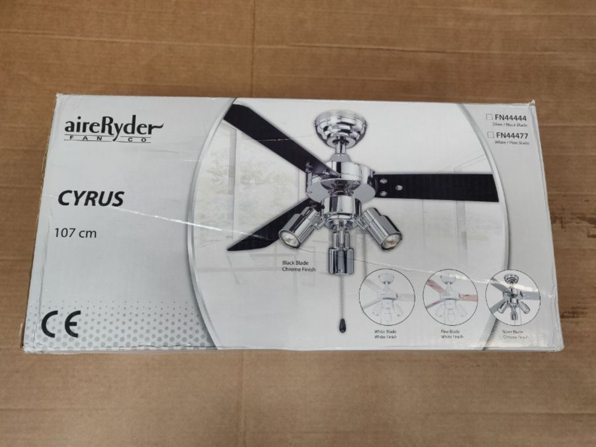 RRP £89.00 AireRyder Ceiling Fan Cyrus Chrome with Light and Pull Cords 42 inch 107 cm with Black - Image 2 of 3