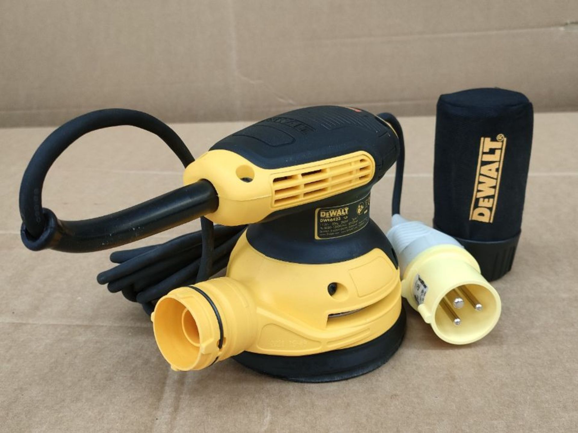 RRP £85.00 DEWALT DEWDWE6423L Random Orbital Sanders, Yellow/Black (100V Industrial Plug) - Image 3 of 3