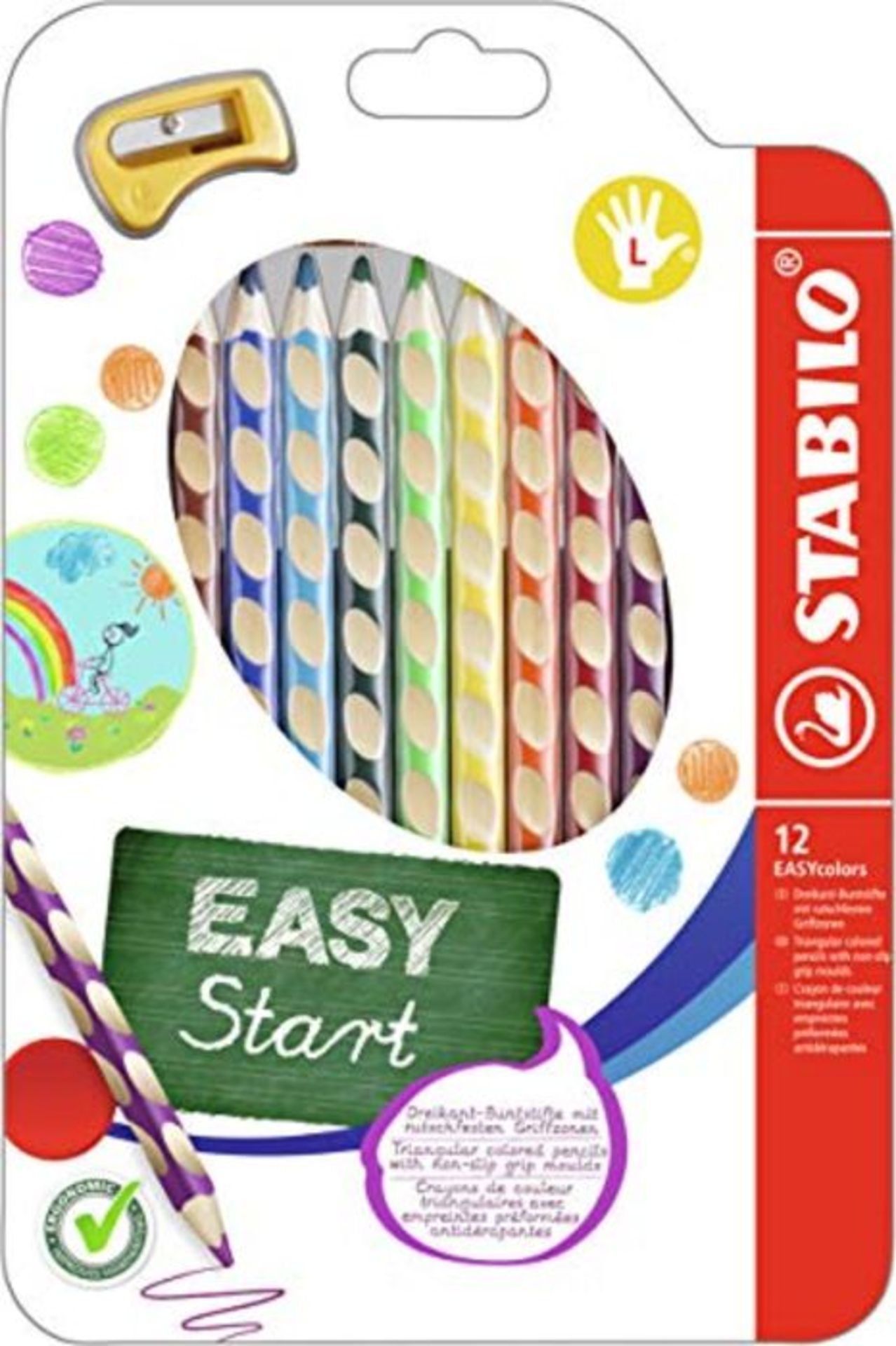 Colouring Pencil - STABILO EASYcolors Left handed Wallet of 12 Assorted Colours + Shar