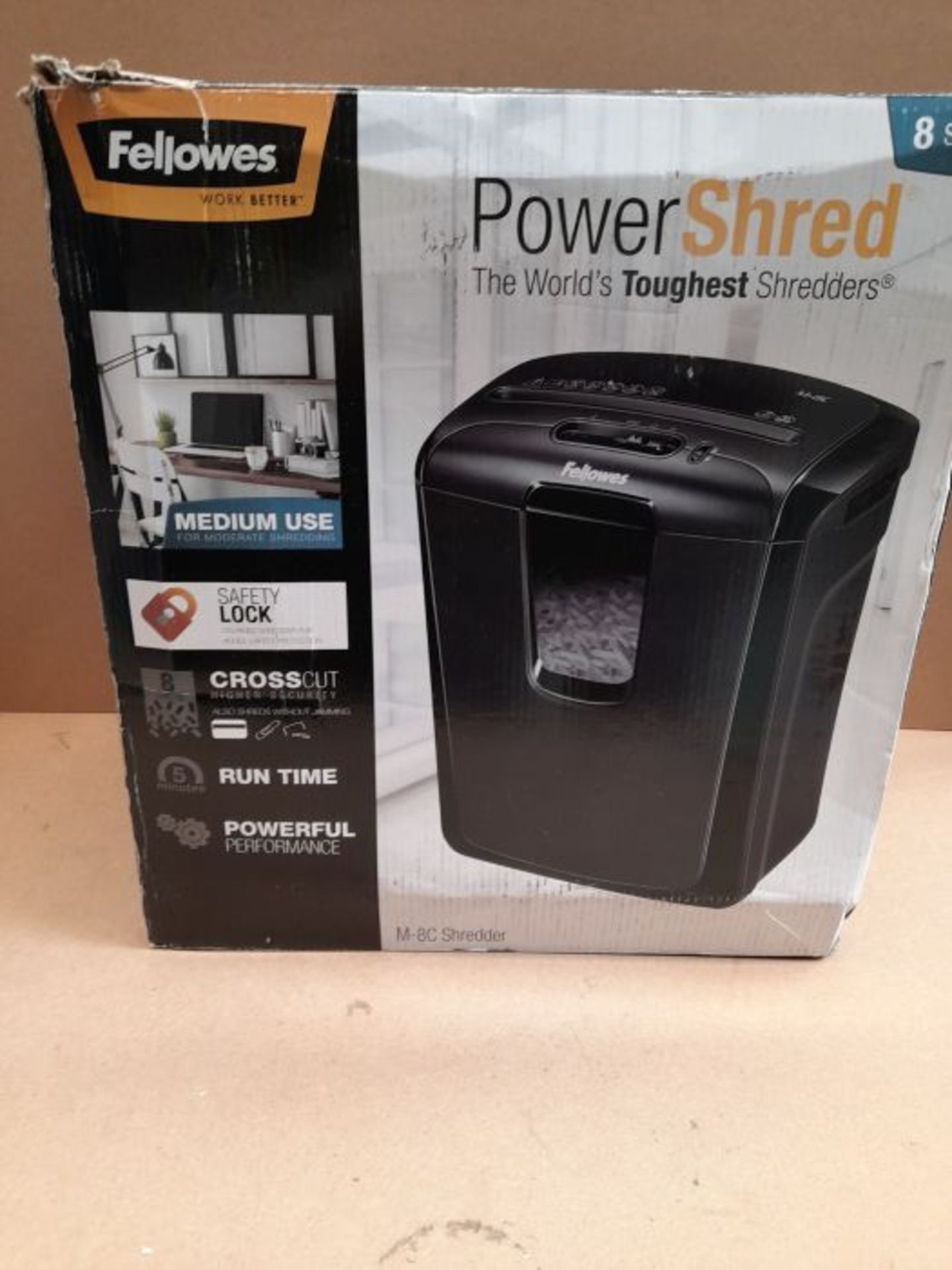 Fellowes Powershred M-8C 8 Sheet Cross Cut Personal Shredder with Safety Lock - Image 2 of 3