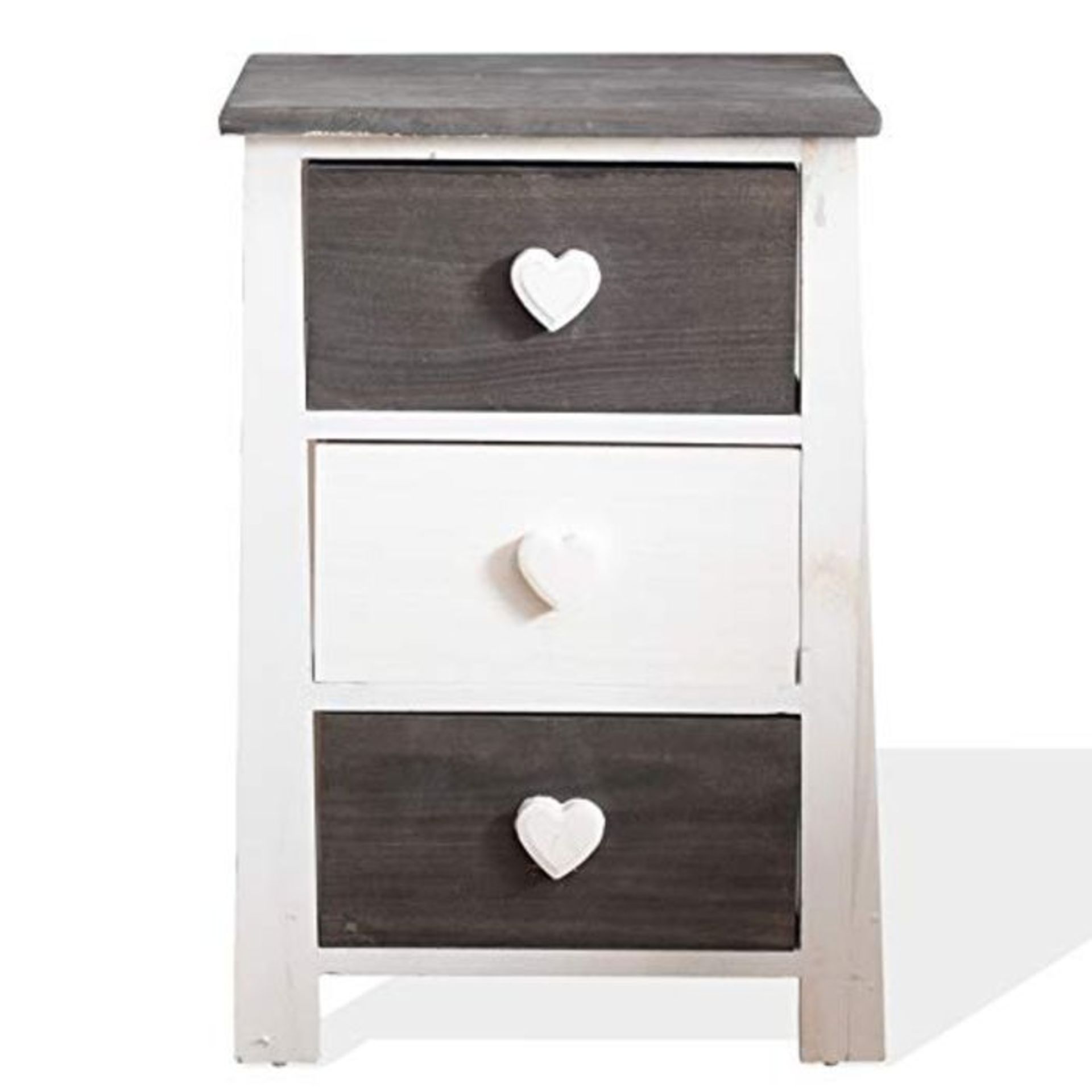 RRP £54.00 Rebecca Mobili Nightstand Bedside Table 3 Drawers 3 Heart Handles Wood White Grey Vint