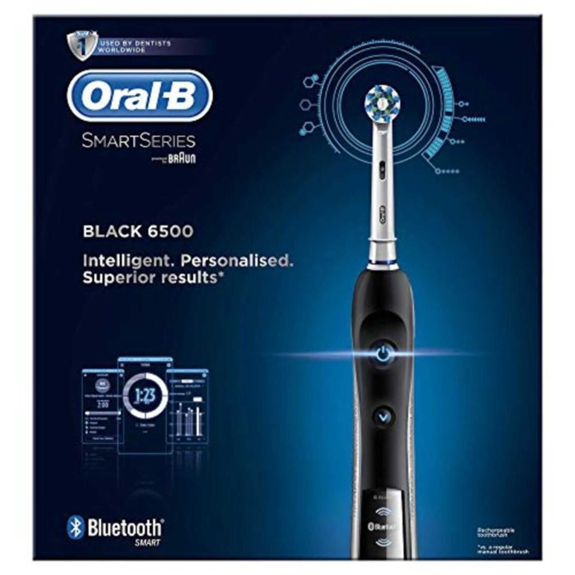 RRP £93.00 Oral-B SmartSeries Black 6500 CrossAction Electric Toothbrush, 1 App Connected Handle,