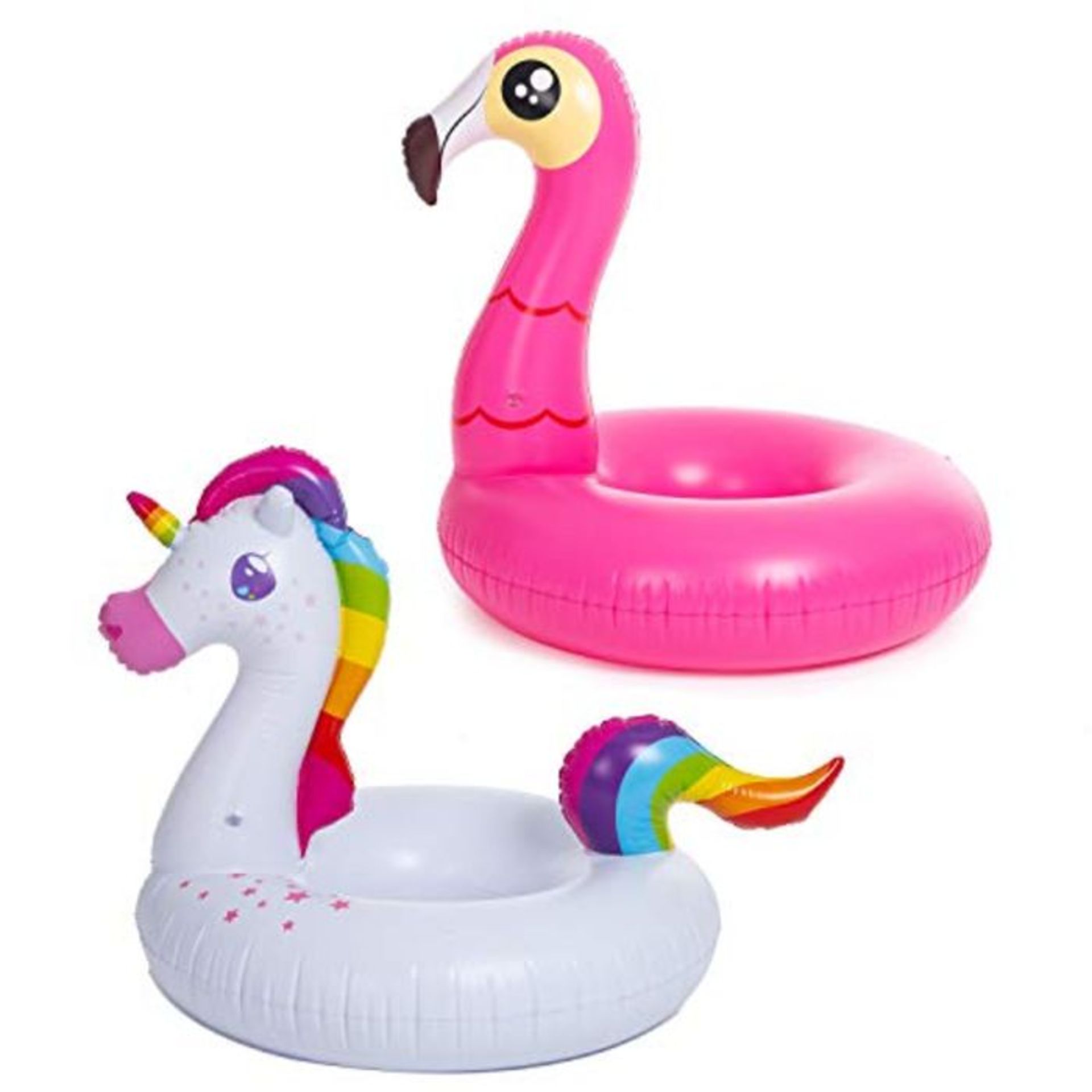 JOYIN Inflatable Flamingo and Unicorn Pool Float 2 Pack, Fun Beach Floaties, Swim Part