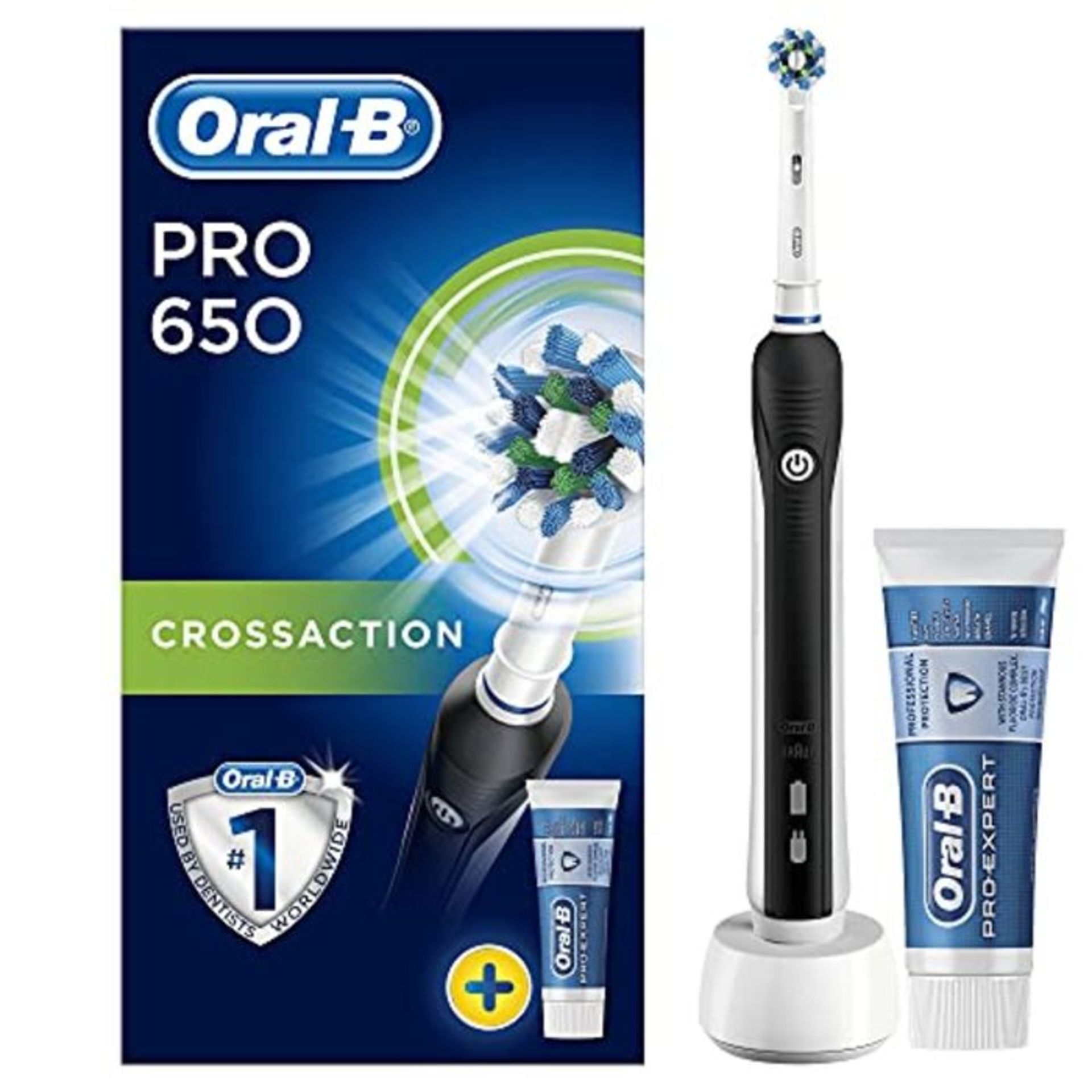 Oral-B Pro 650 Cross Action Electric Rechargeable Toothbrush Powered by Braun, 1 Black
