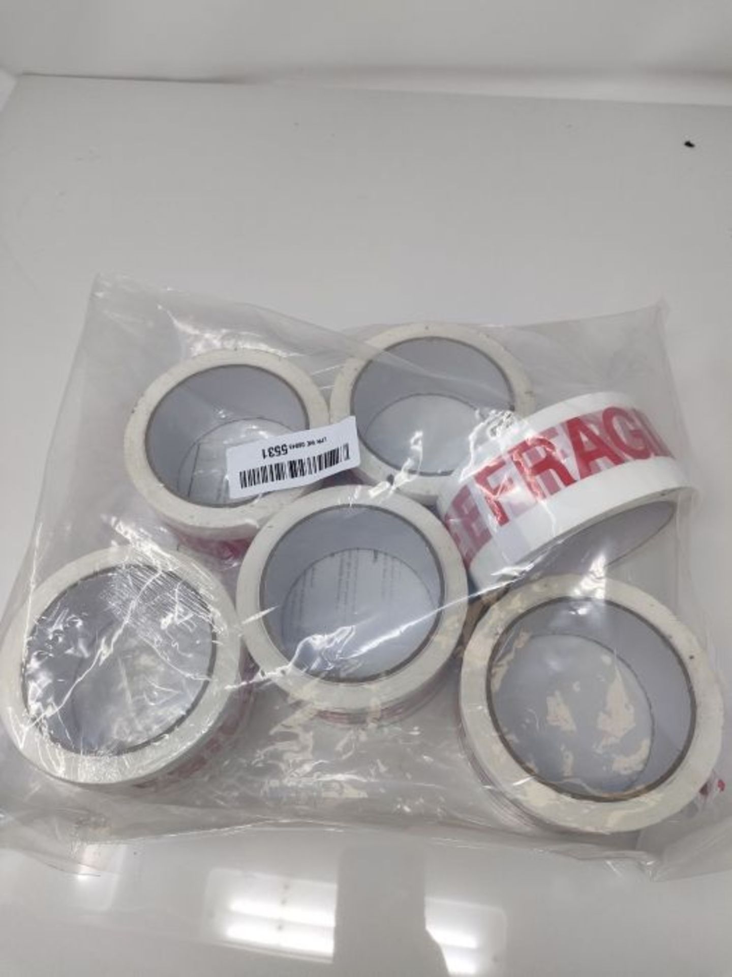 6 Rolls Low Noise 48mm x 66m Fragile Printed Packaging Tape for Packing Parcels, Cardb - Image 2 of 3