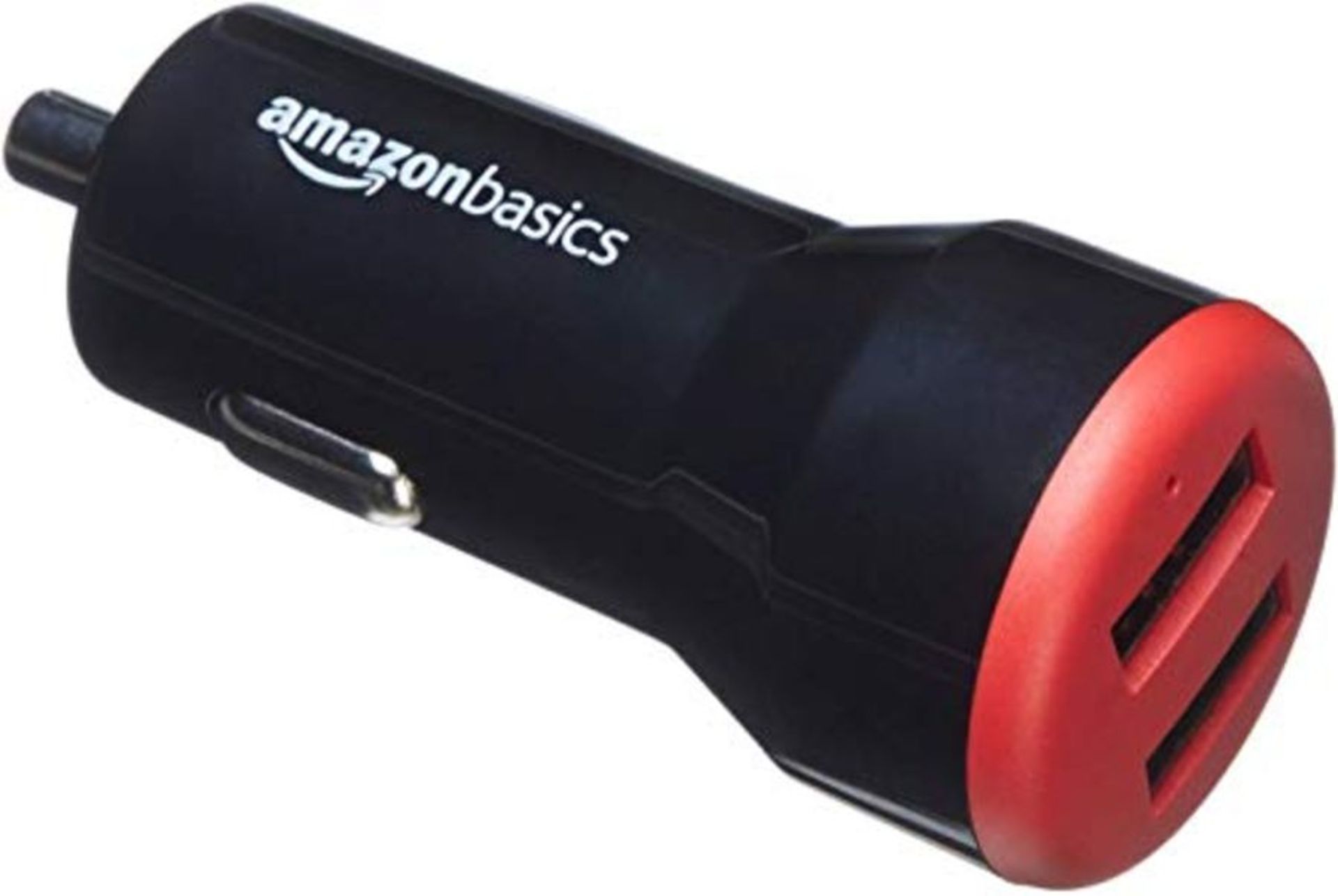 Amazon Basics 4.8 Amp/24W Dual USB Car Charger for Apple & Android Devices, Black/Red