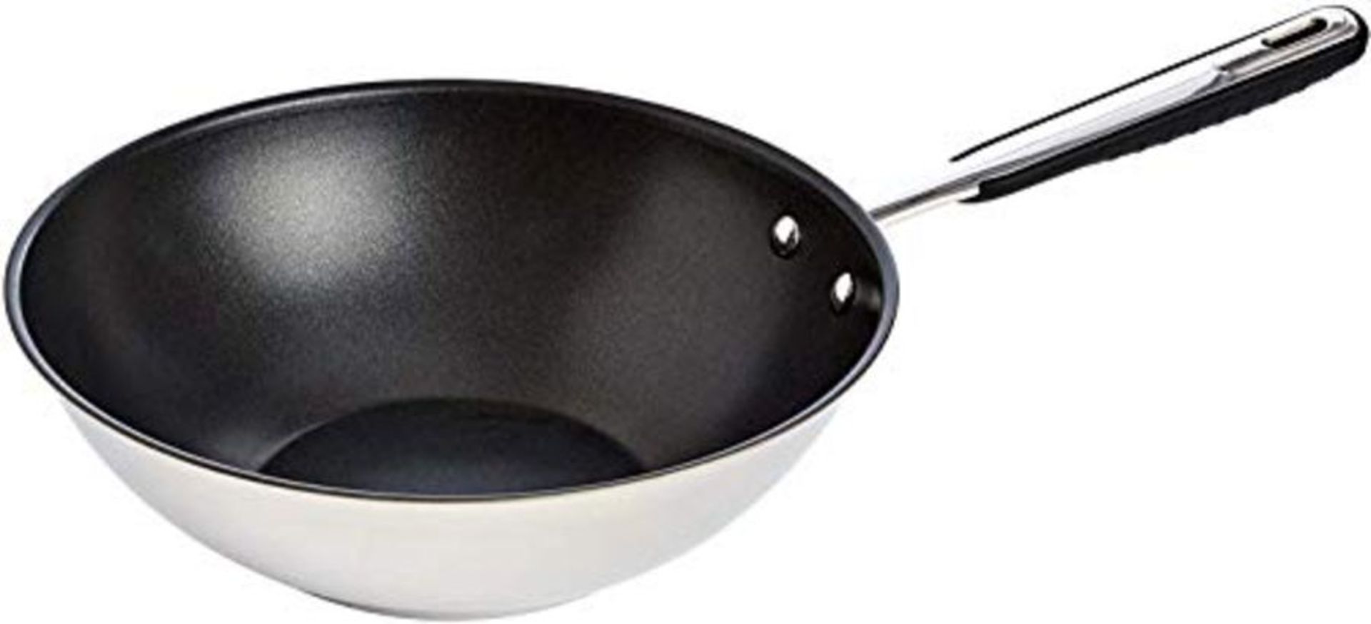Amazon Basics Stainless Steel Induction Non Stick Wok Pan - with Soft Touch Handle, PF