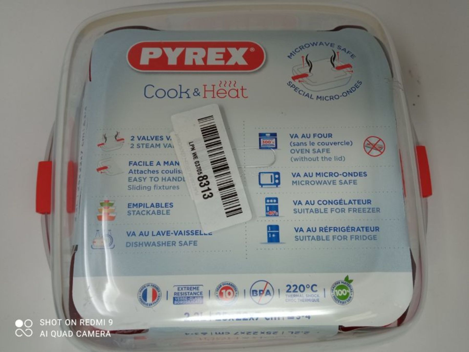 Pyrex FC365 Plastic/Glass Cook and Heat Square Dish, 212PH00 - Image 3 of 3