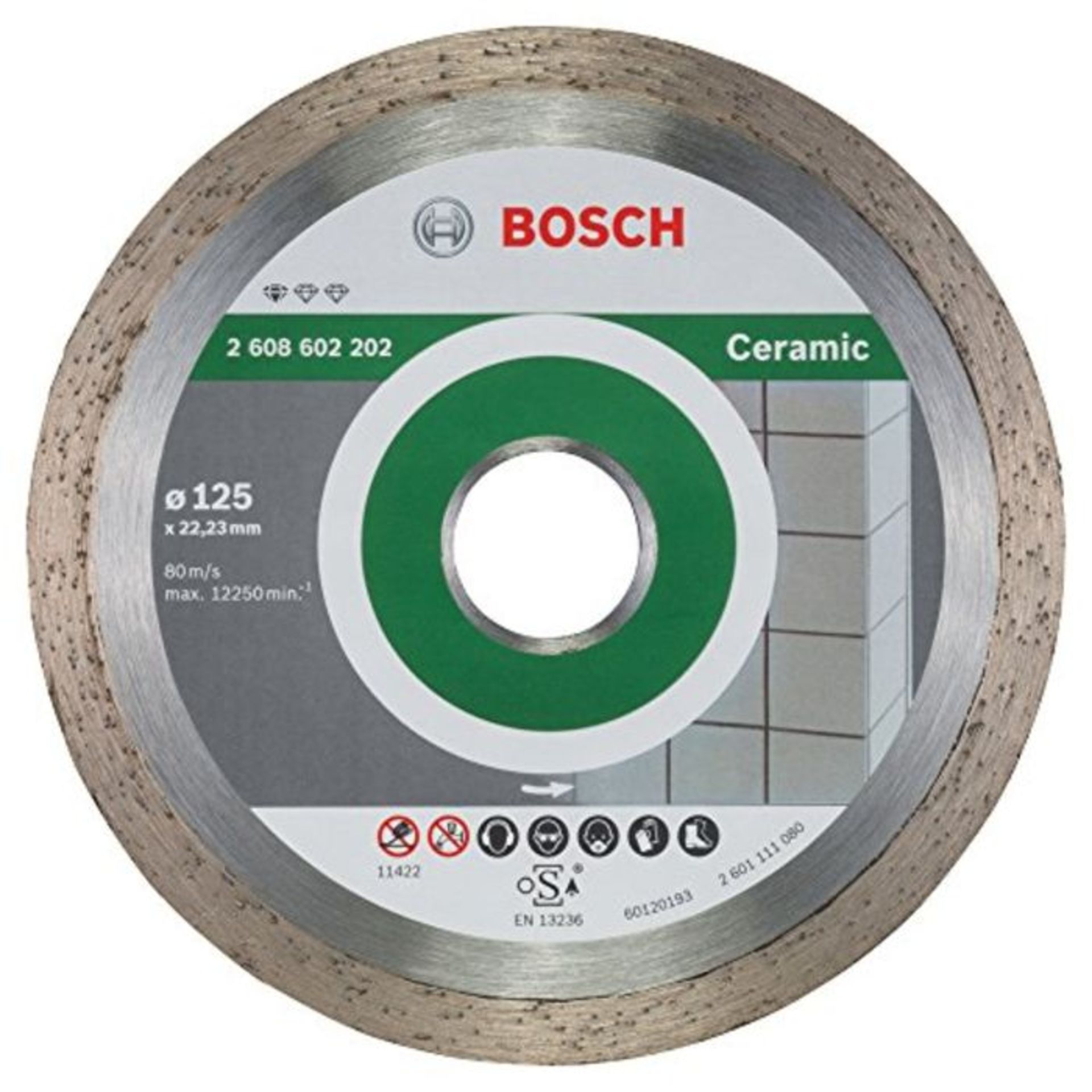 Bosch 2608602202 Ceramic Diamond Cutting Disc, 125mm, 22.23mm x 1.6mm x 7mm, Silver