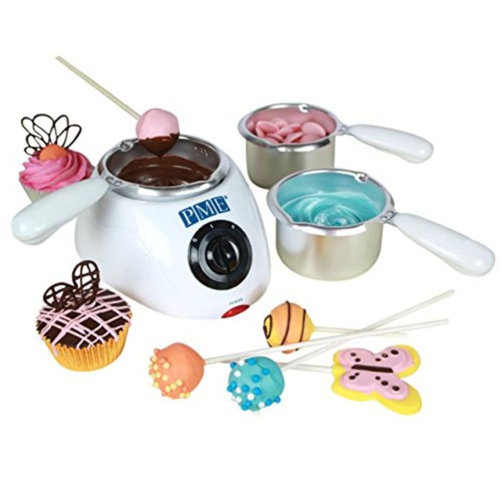 PME CM103/4/5 Electric Chocolate Melting Pot with 3 Pots Included, White
