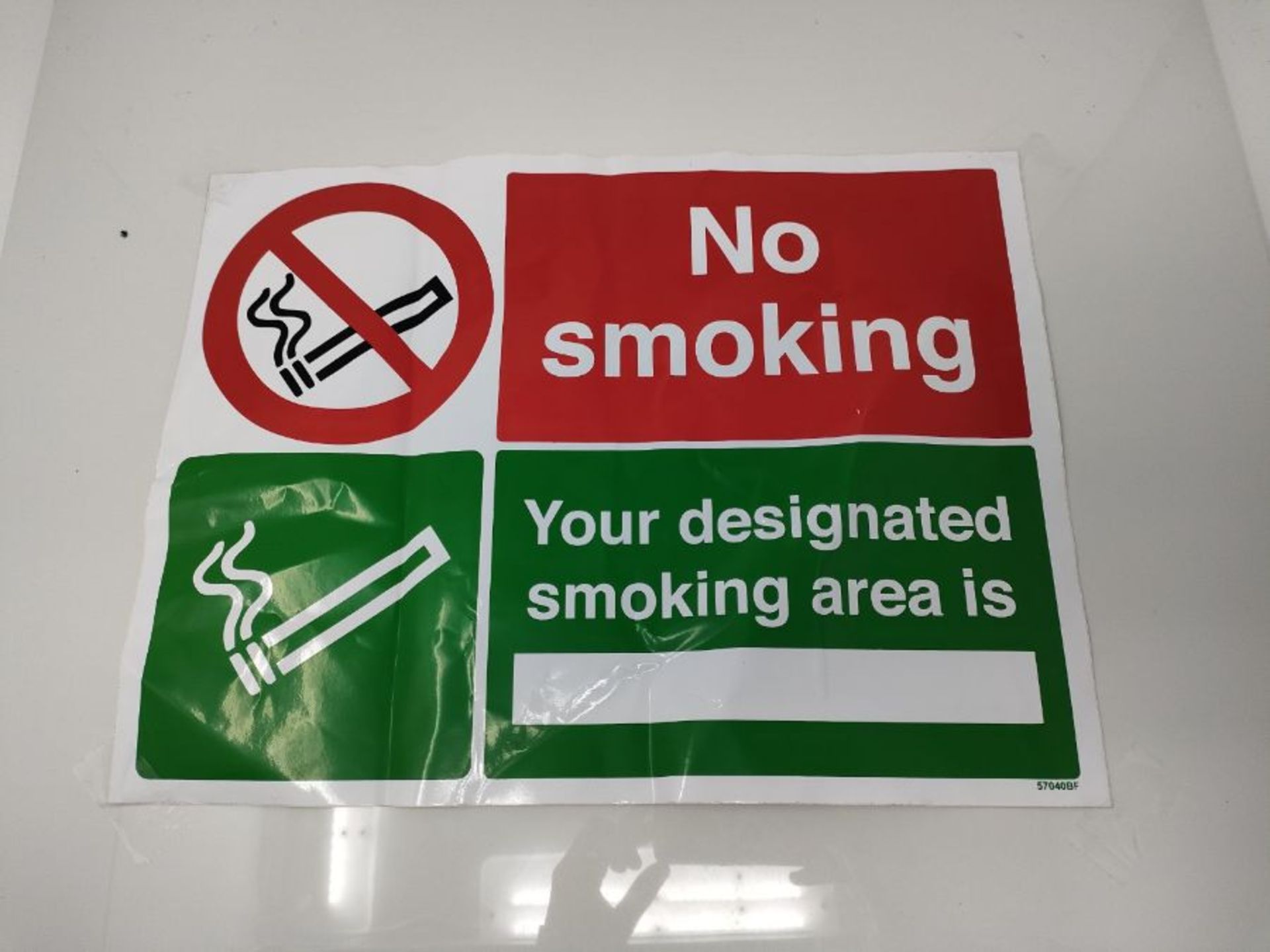 VSafety No Smoking/Your Designated Smoking Area Prohibition Sign - Landscape - 400mm x - Image 2 of 3