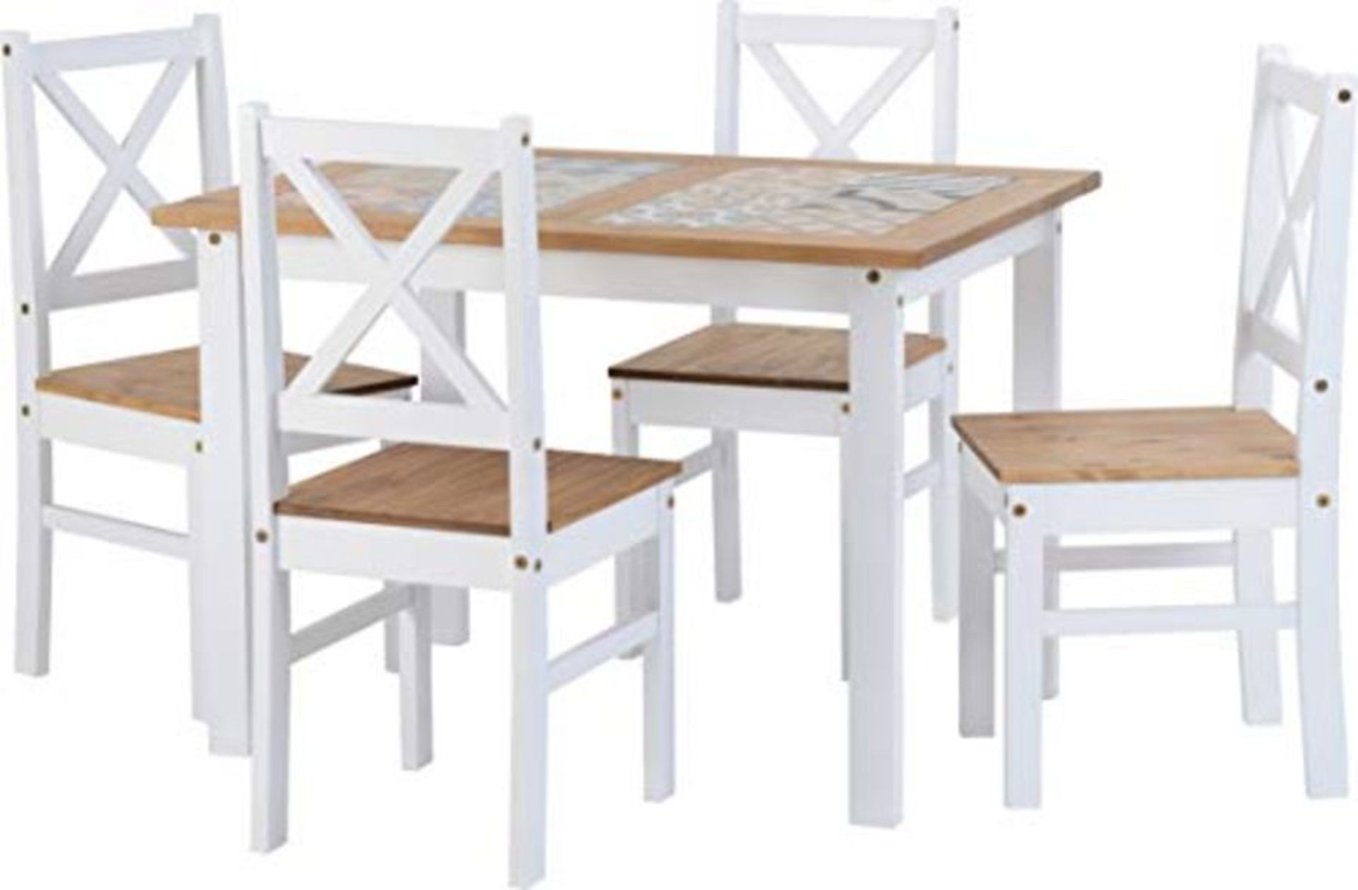 RRP £129.00 Seconique Salvador 1Plus4 Tile Top Dining Set, White, Wood, 4 Seater