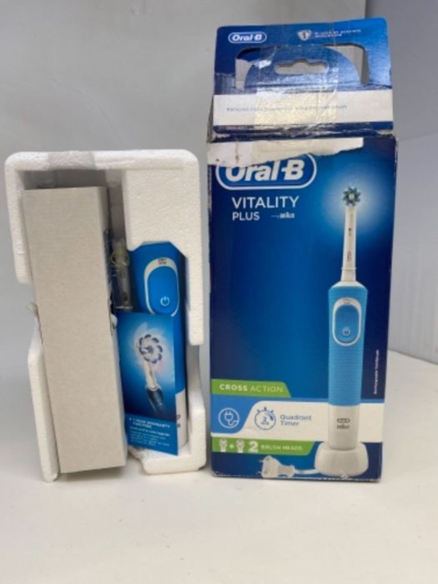 Oral-B Vitality Plus CrossAction Electric Rechargeable Toothbrush, 1 Blue Handle, 2 Br - Image 2 of 2
