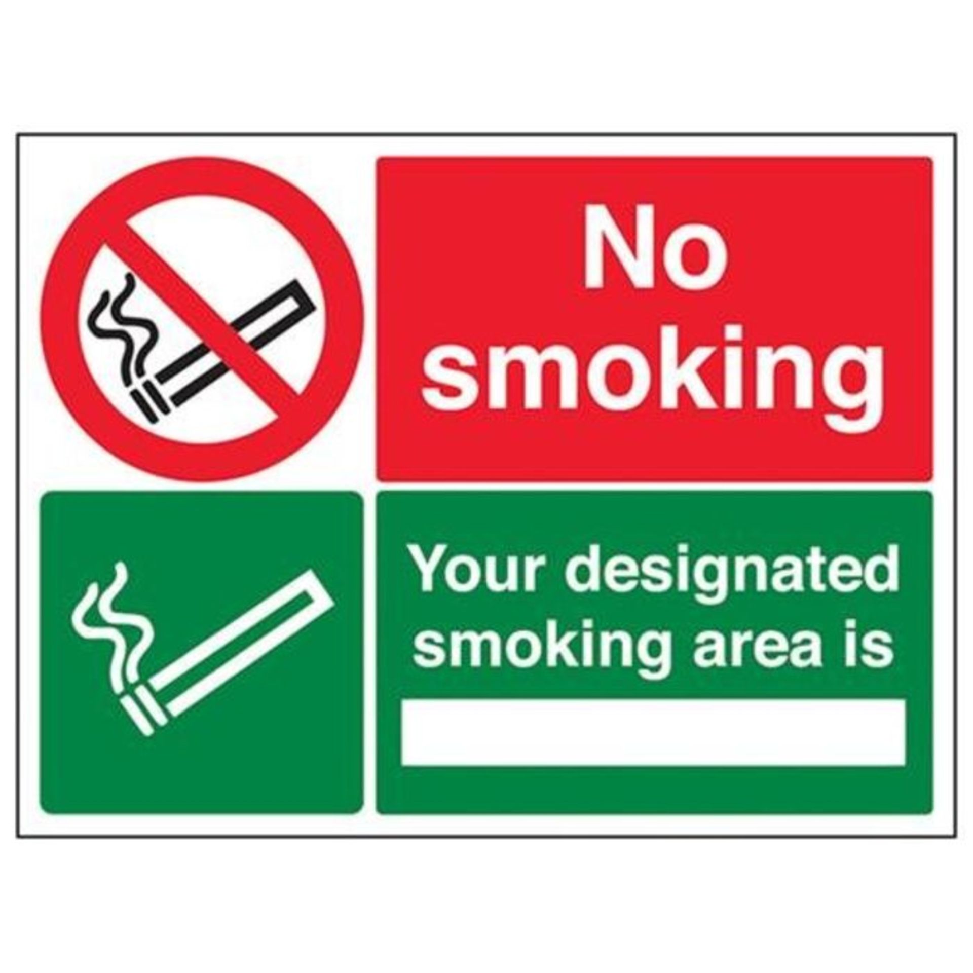 VSafety No Smoking/Your Designated Smoking Area Prohibition Sign - Landscape - 400mm x