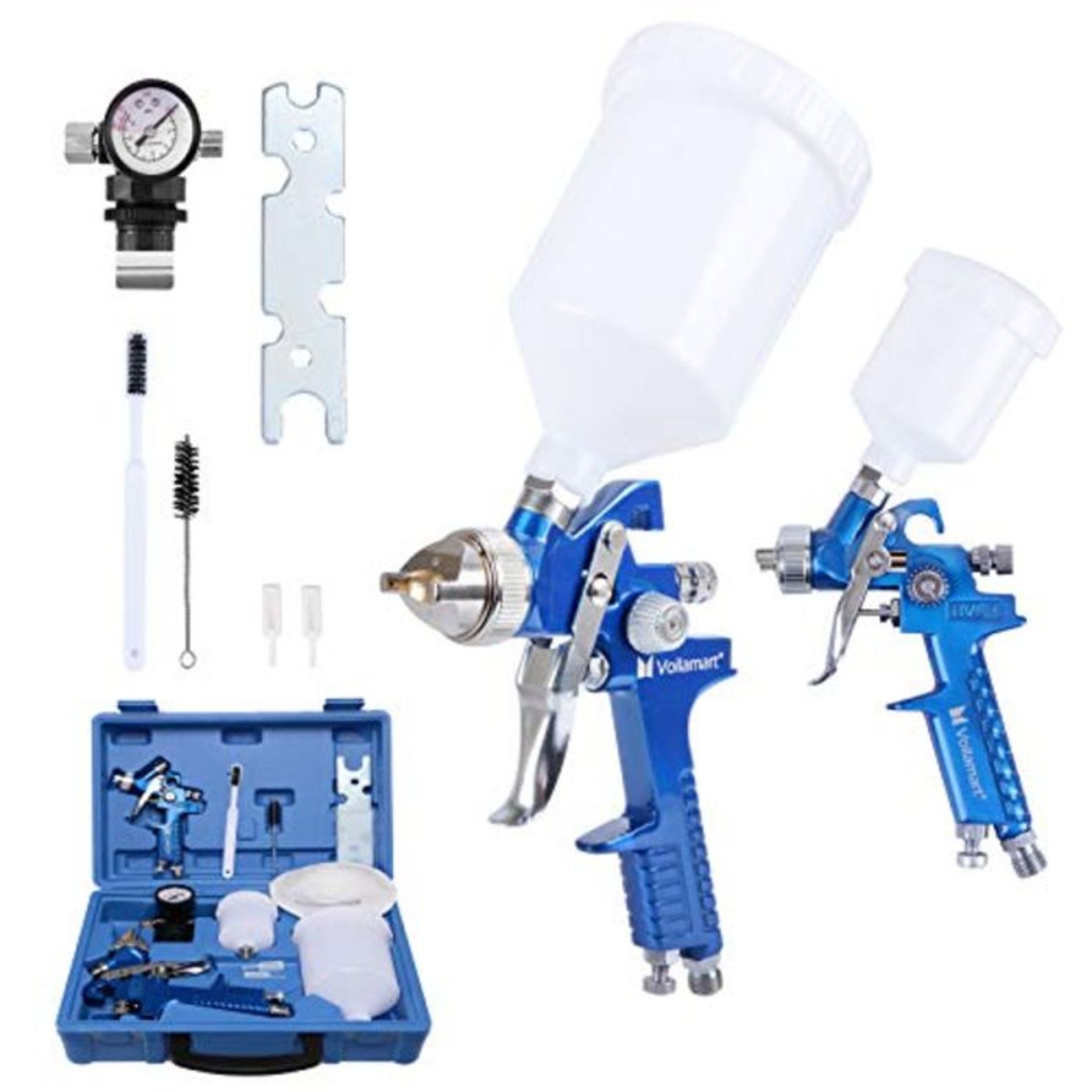 Voilamart 2 Set HVLP Gravity Feed Spray Gun Set with 600CC 125CC Cup Paint Sprayer Air