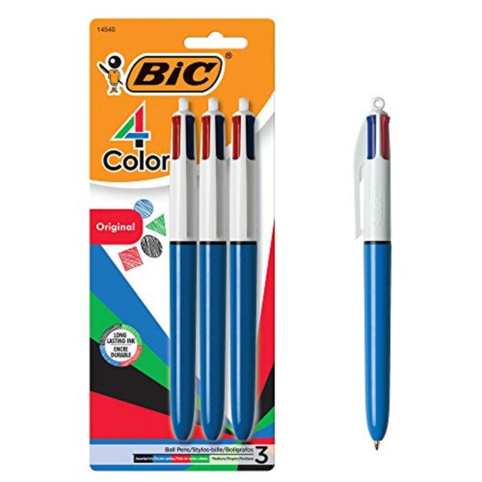 BIC 4-Color Retractable Ballpoint Pen, Medium Point (1.0mm), Assorted Colors, With Lon