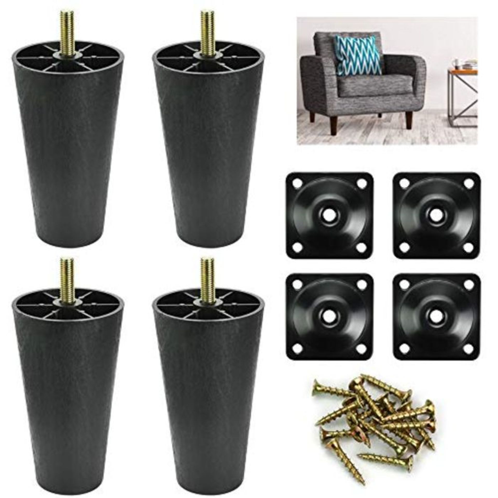 AFASOES 4pcs Sofa Legs Plastic Sofa Couch Feet Universal Chair Bed Legs Black Tapered