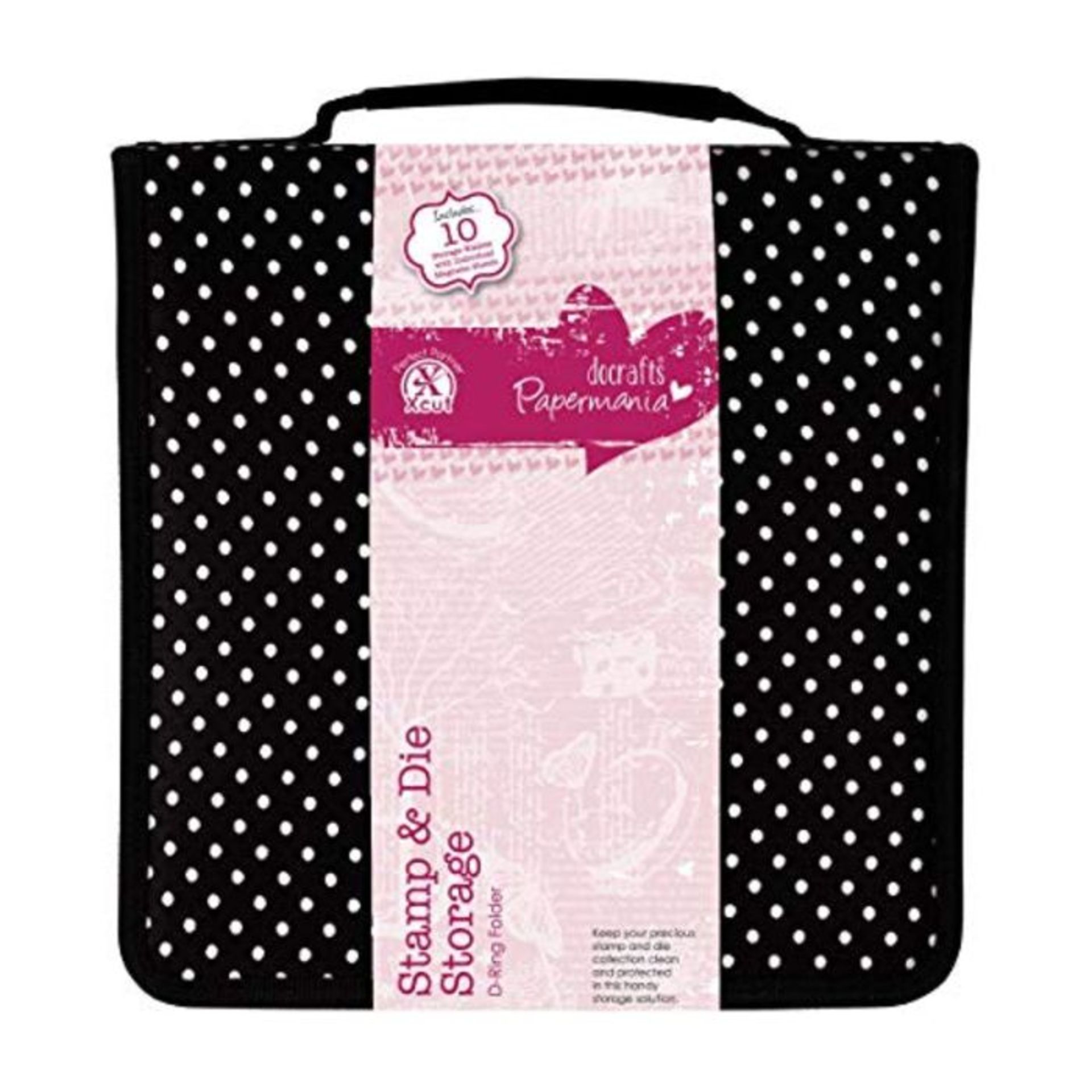 docrafts Papermania Stamp and Die Black Polka Dot Storage Case with 10 Pockets Contain