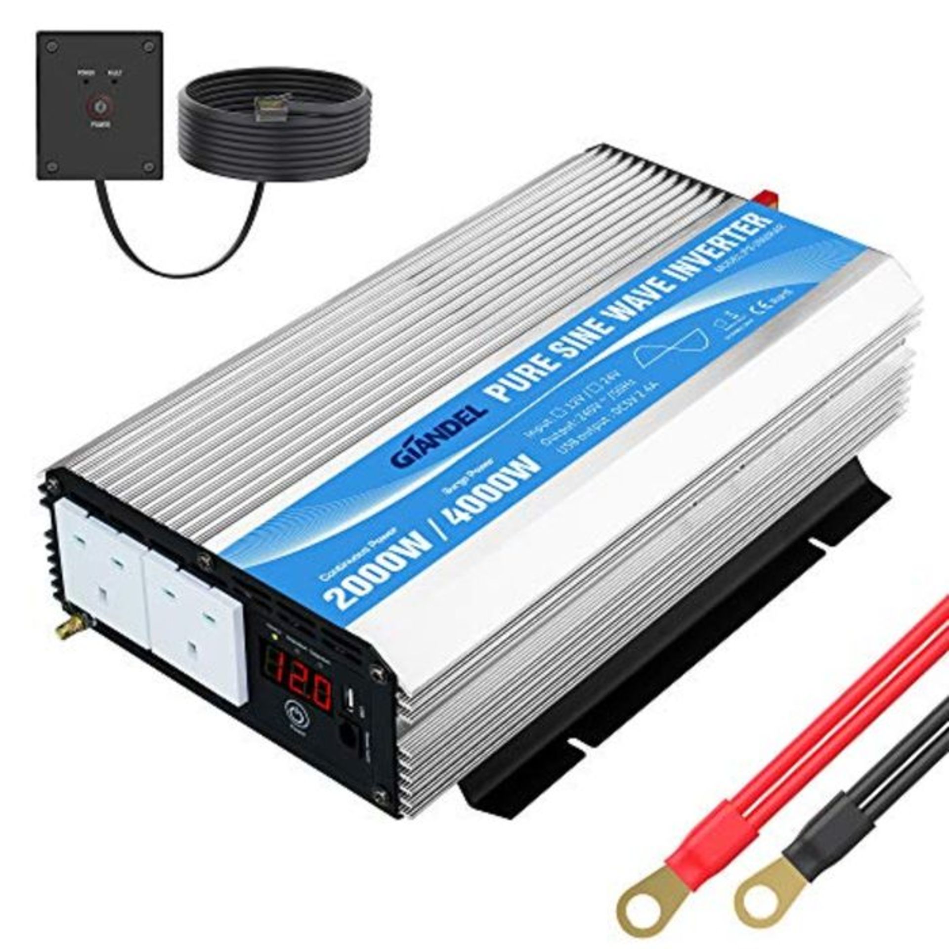 RRP £194.00 Pure Sine Wave Power Inverter 2000W DC 12V to AC 240V converter with remote controller