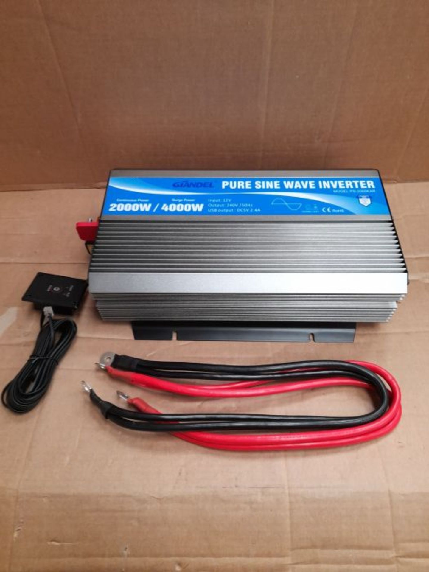 RRP £194.00 Pure Sine Wave Power Inverter 2000W DC 12V to AC 240V converter with remote controller - Image 2 of 2