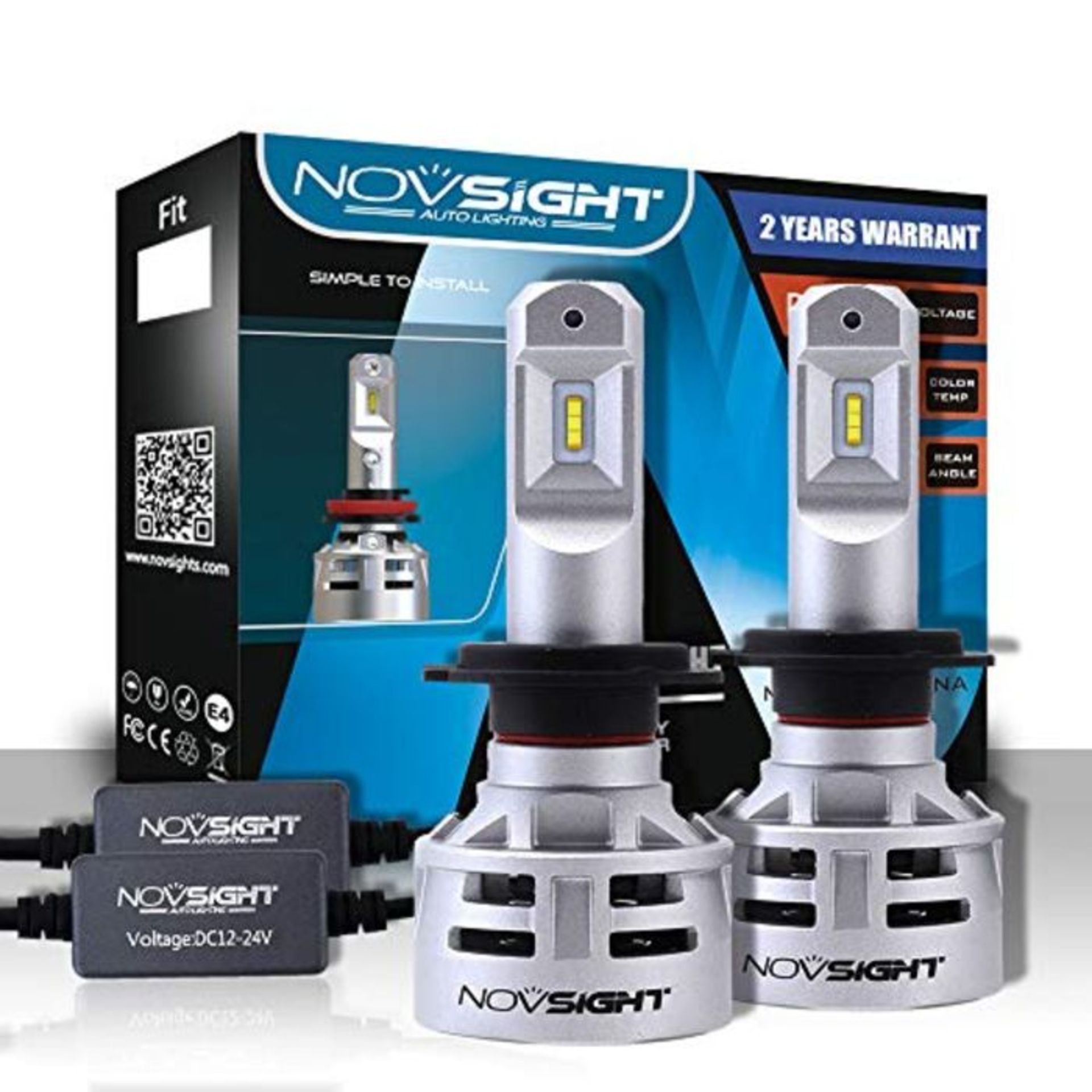 NOVSIGHT H7 LED Headlight Bulbs 10000LM (2x5000LM) 60W(2x30W) 6500K Cool White - 2 Yea